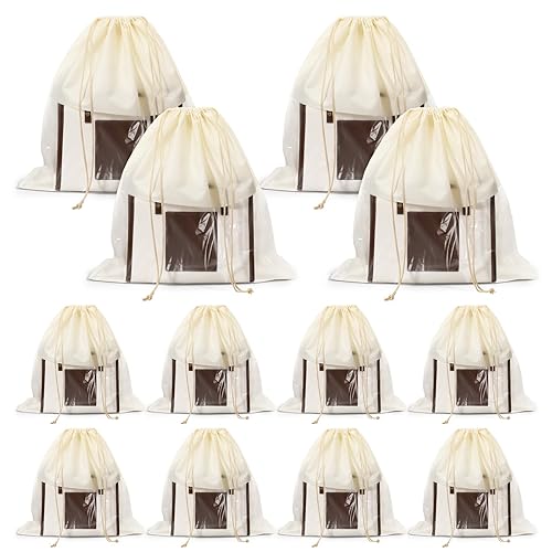 12 Pcs Handbag Organizer Bags with See-Through Window, Large Drawstring