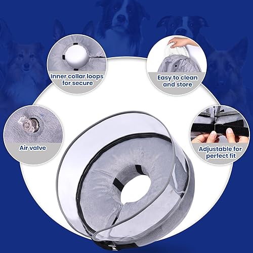Miniatura 8 de BARKLESS Cono para perro, cono inflable para perros pequeños, medianos y grandes, conos suaves con protector mejorado antilamer para mascotas,
