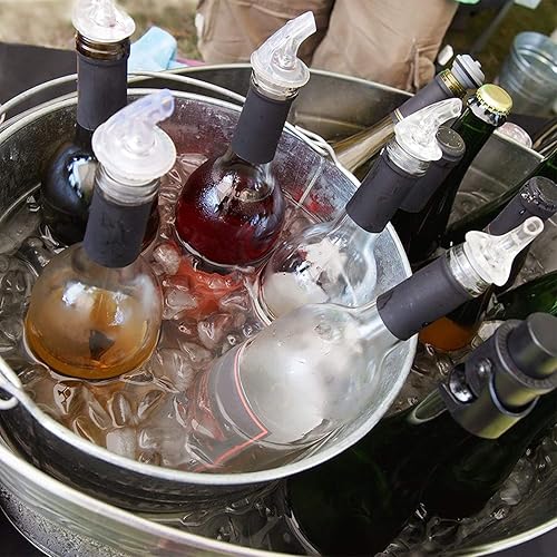 Miniatura 5 de Tiger Chef Paquete de 24 vertedores de licor medidos de plástico sin cuello, 1 onza roja, botella de vino de precisión con boquilla para verter polvo