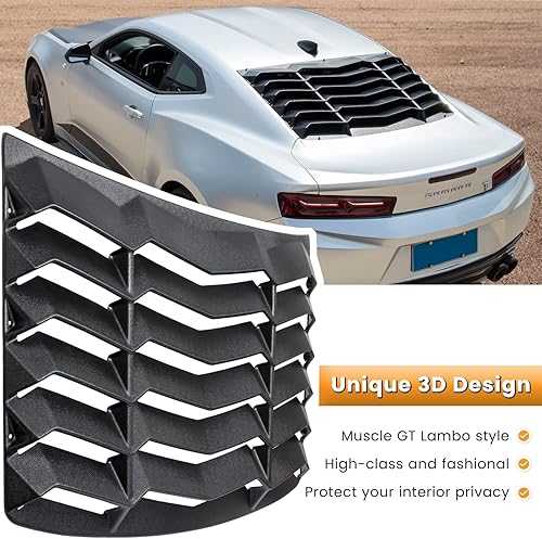 Vista 16 de Rejilla de ventana trasera para Chevrolet Chevy Camaro 2010 2011 2012 2013 2014 2015 cubierta de parabrisas ventilación GT estilo Lambo ajuste