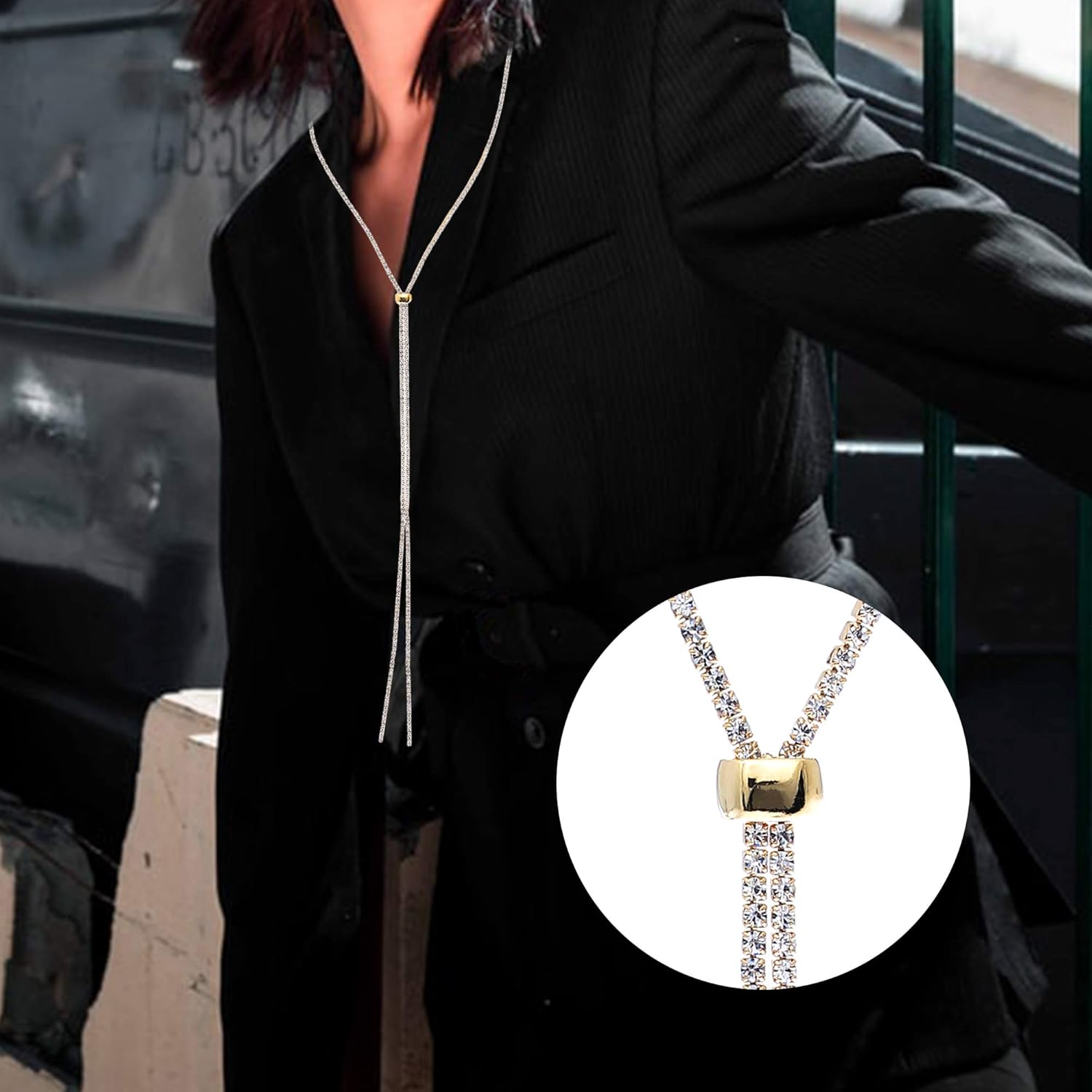 NTLX Y Necklace for Women - Long Rhinestone Necklace – Gold Silver and Rose Gold Necklace – Adjustable Slider – Great Gift - Image 3