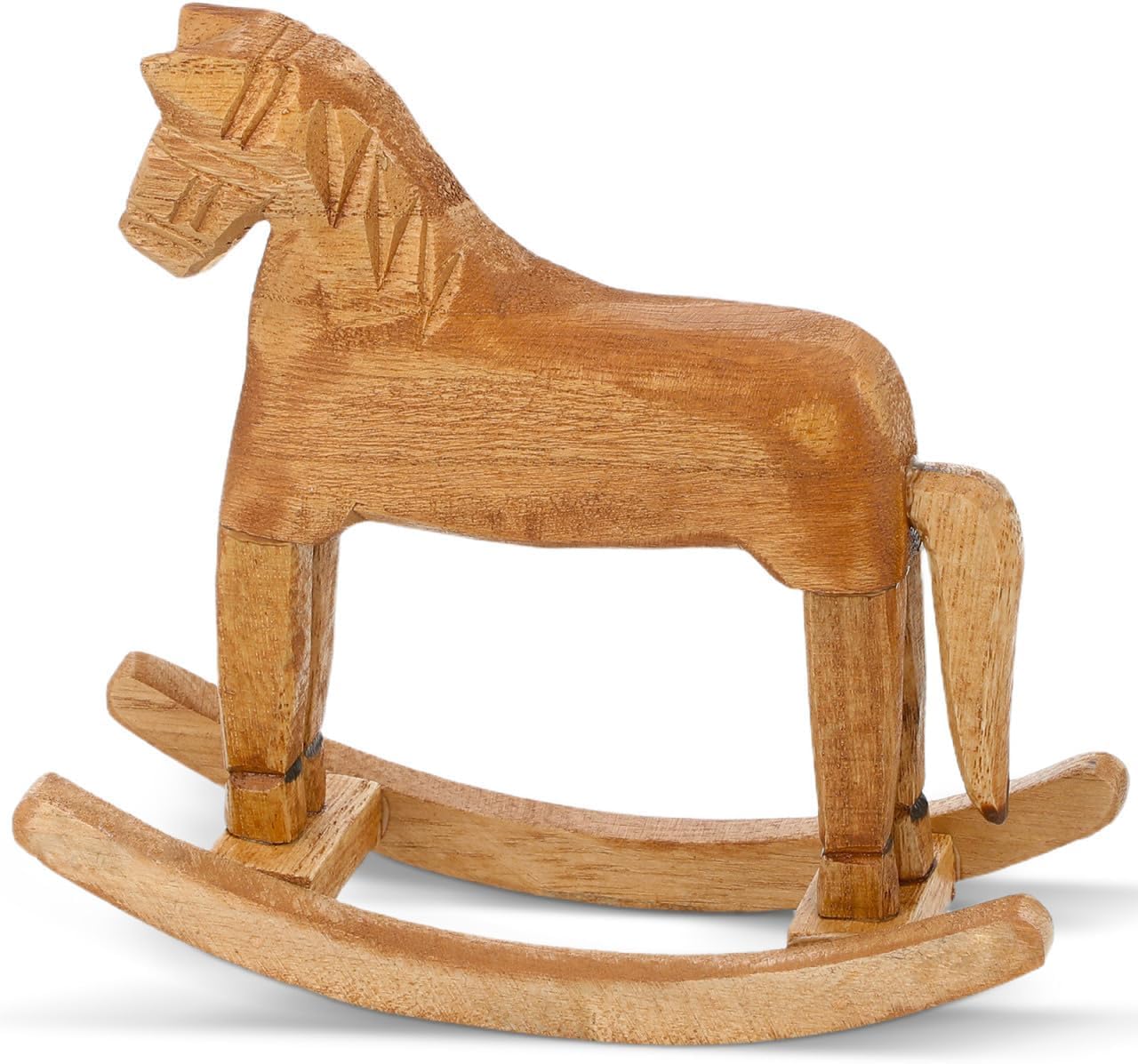Niltracy Wooden Rocking Horse Table Decoration Hand-Carved Wood Figurine Ornament Home Decor Centerpiece for Craft Wedding Gift and Art Furnishing 7.08X7.08X2.36In