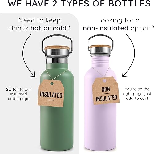 Miniatura 5 de Bambaw Botella de agua de acero inoxidable, botella de agua morada, botella de acero inoxidable sin aislamiento, botella deportiva de 1 litro,