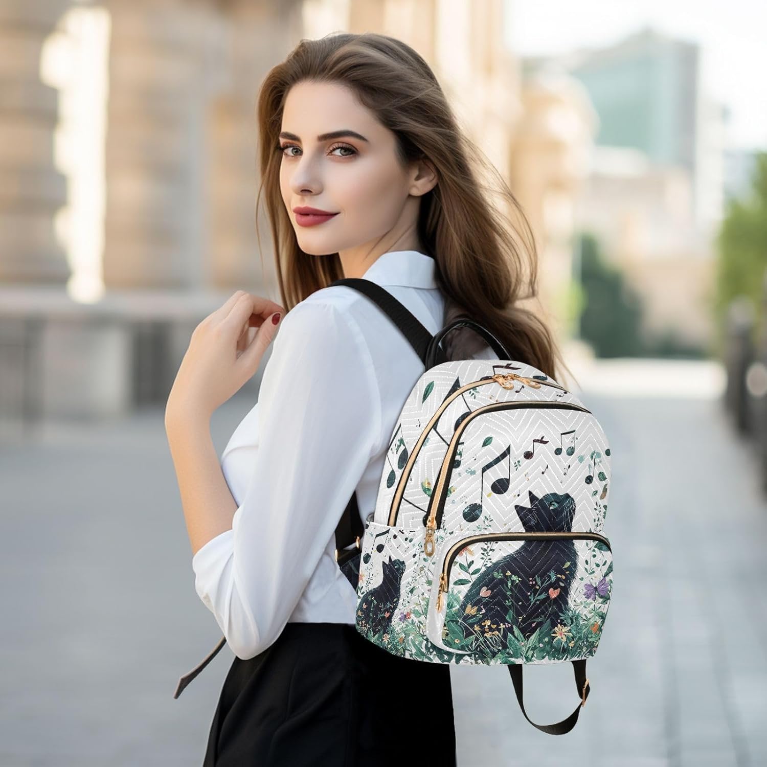 ZAZYXTJ Music Cat Backpack Purse for Women Quilted Mini Fashion Backpacks Lightweight Travel Casual Backpack S - Image 6