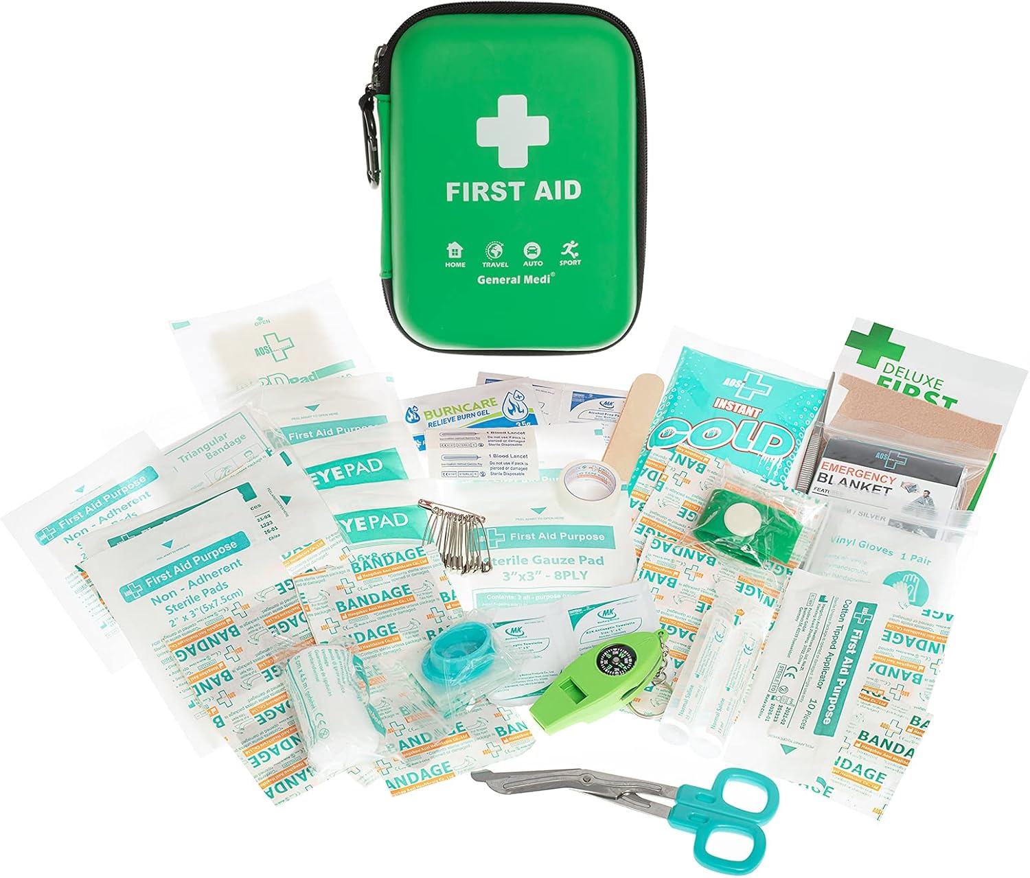 First Aid Kit - 170 Pieces Hard Case and Lightweight - Includes 2 x Eyewash,Instant Cold Pack,Emergency Blanket, CPR Respirator for Travel, Home, Office, Vehicle, Camping, Workplace & Outdoor (Green) : Health & Household