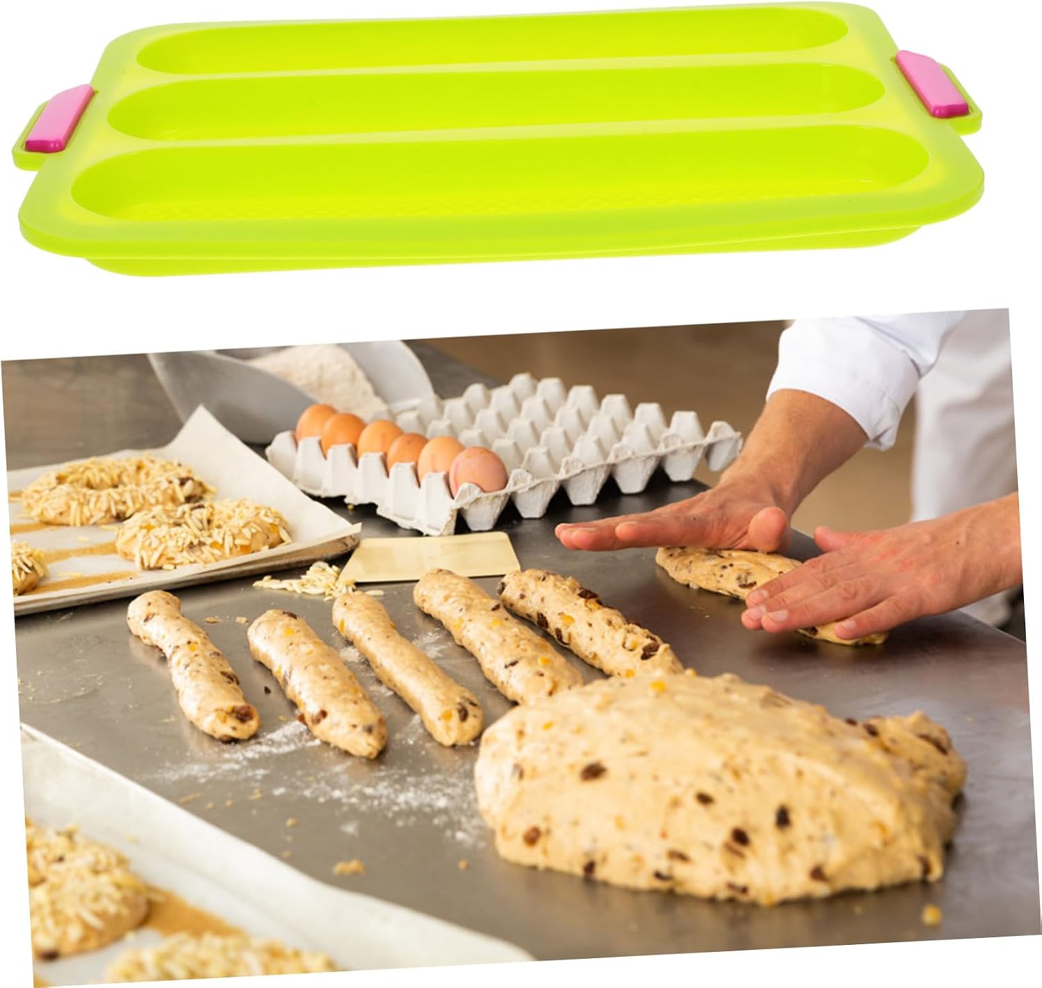 Luxshiny Silicone Cookie Mold Muffin Top Pan No-stick Baking Tray Bread Stick Mould for Home Baking