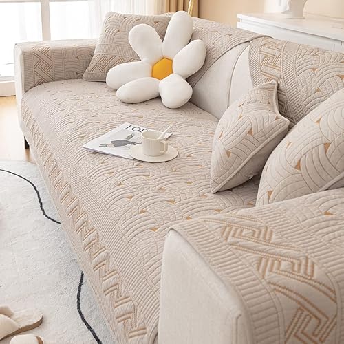 Miniatura 5 de Funda acolchada de algodón para sofá, funda de sofá con patrón de tejido bordado, funda suave y antideslizante para sofá, funda protectora de