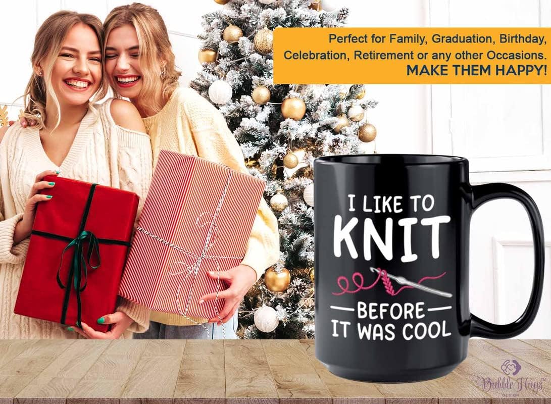 Knitter Coffee Mug 15oz Black - I like to knit - Knitter Gifts for Women Knitting Yarn Crocheting Gifts for Knitters and Crocheters Craft