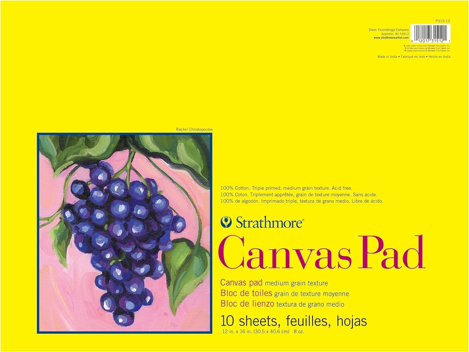 Strathmore 300 Series, Canvas Pad, 16x20 inch, 10 Sheets – Triple Primed, 100% Cotton Canvas, Plein Air Artists, Acrylic Paint and Oil Paint