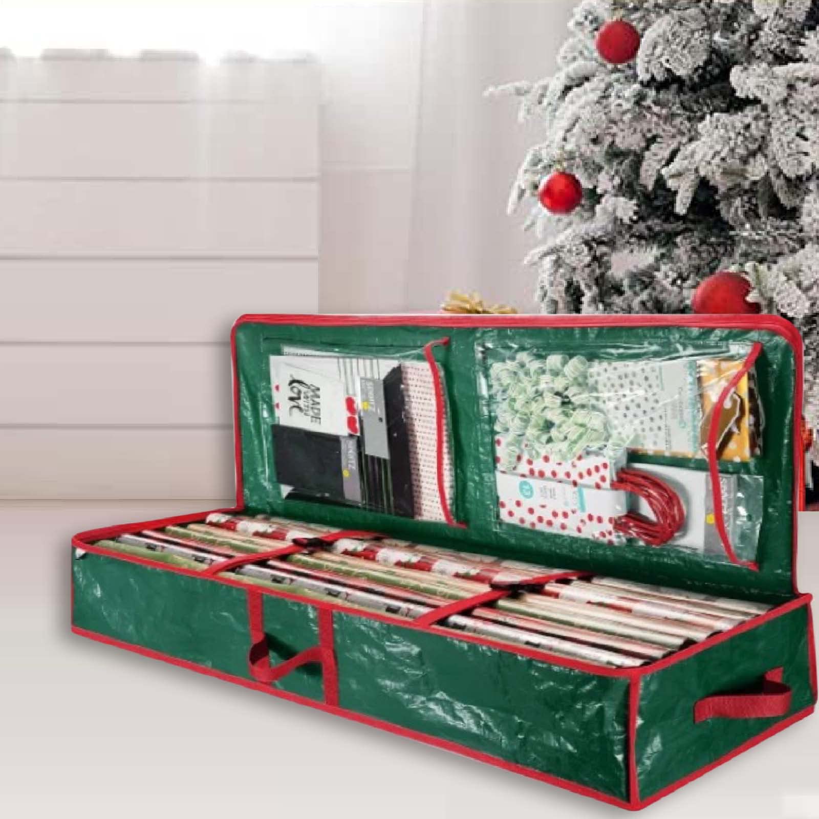 Fabspace Boîte De Rangement Papier Cadeau De Noël – 101,6 Cm – Poches Visibles – Sous Lit – Rouge – Organiseur Avec Sangles Et Fermeture Éclair