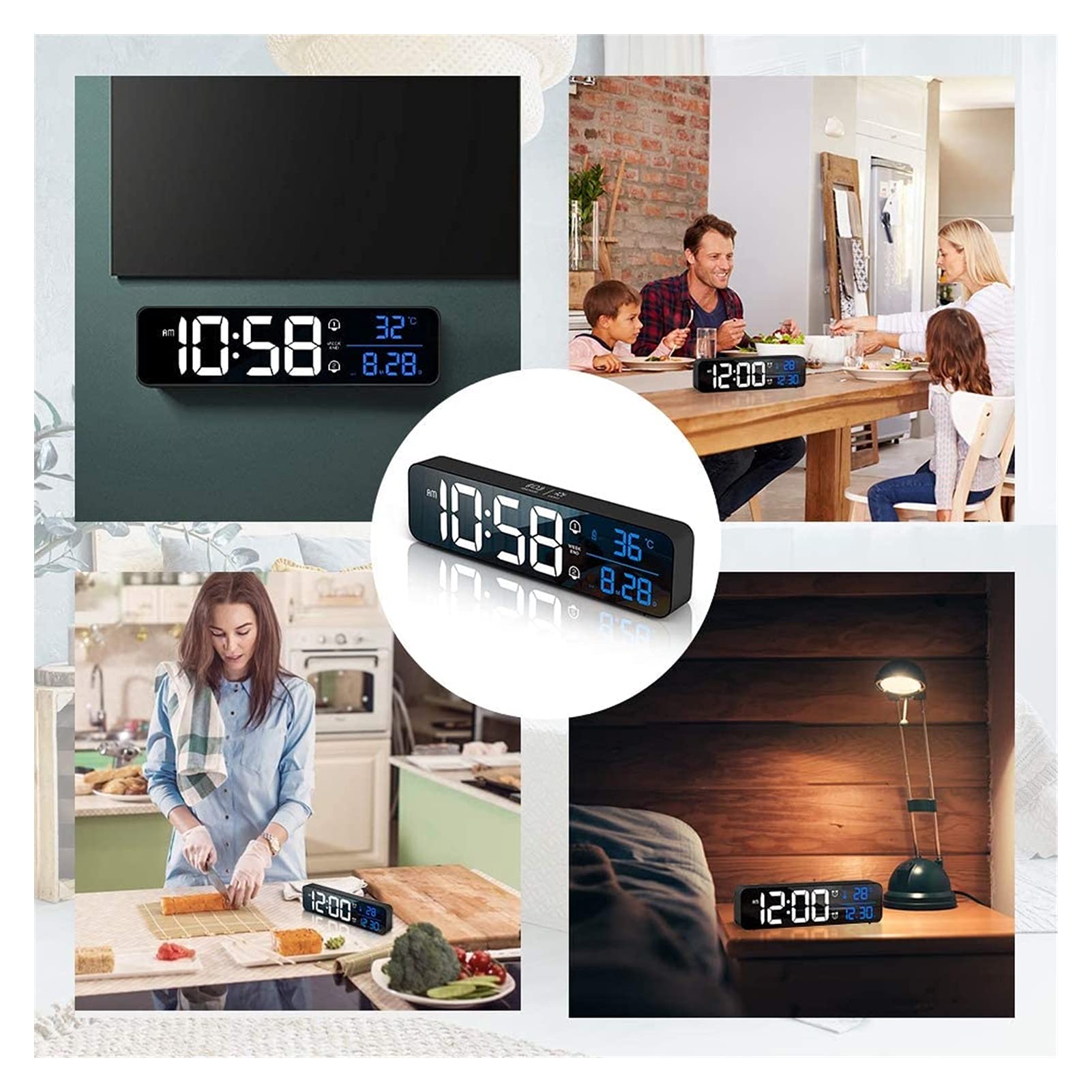 Budzik do sypialni Aceshop 10.4" DOPROWADZIŁO Mirror Bedside Clock Akumulator elektryczny budzik z temperaturą i datą, 40 Muzyka, Dual Alarm, Snooze, 5 Jasność Ściemniana, do Home Office Travel