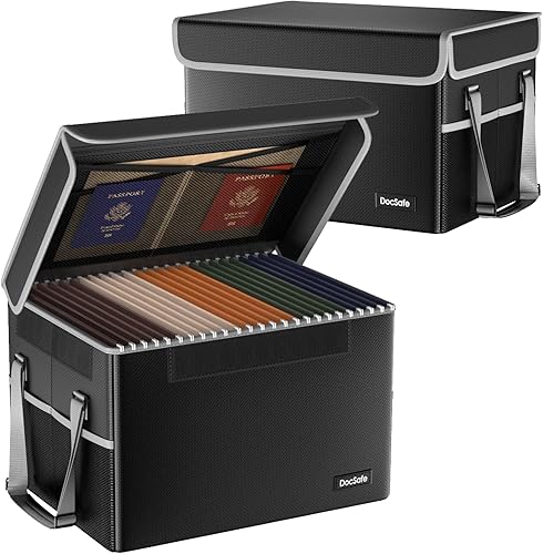 Vista 26 de DocSafe Caja organizadora de almacenamiento de archivos ignífuga con tapa, caja de archivo plegable para colgar cartas/carpetas legales, caja