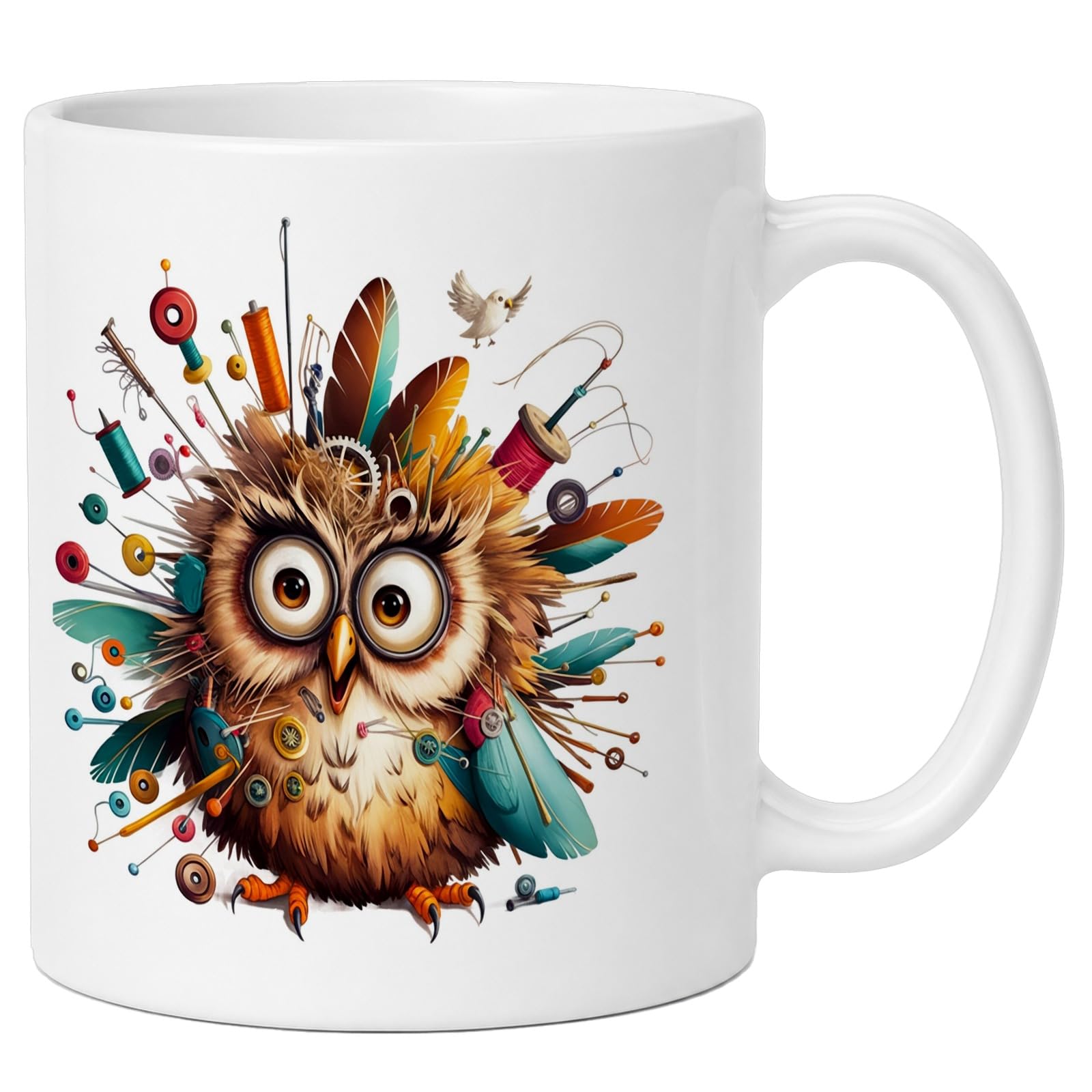 LunaLana® Tasse »Näh-Eule mit Garn & Federn« Kaffeetasse mit Nähmotiv