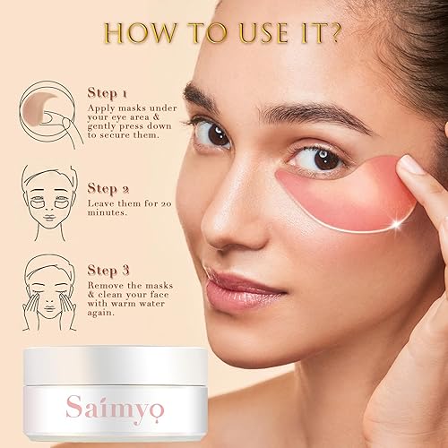 Miniatura 4 de Saimyo Máscara de ojos de oro de 24 quilates, 60 unidades, máscara dorada para debajo de los ojos, retinol y colágeno, tratamientos para ojos