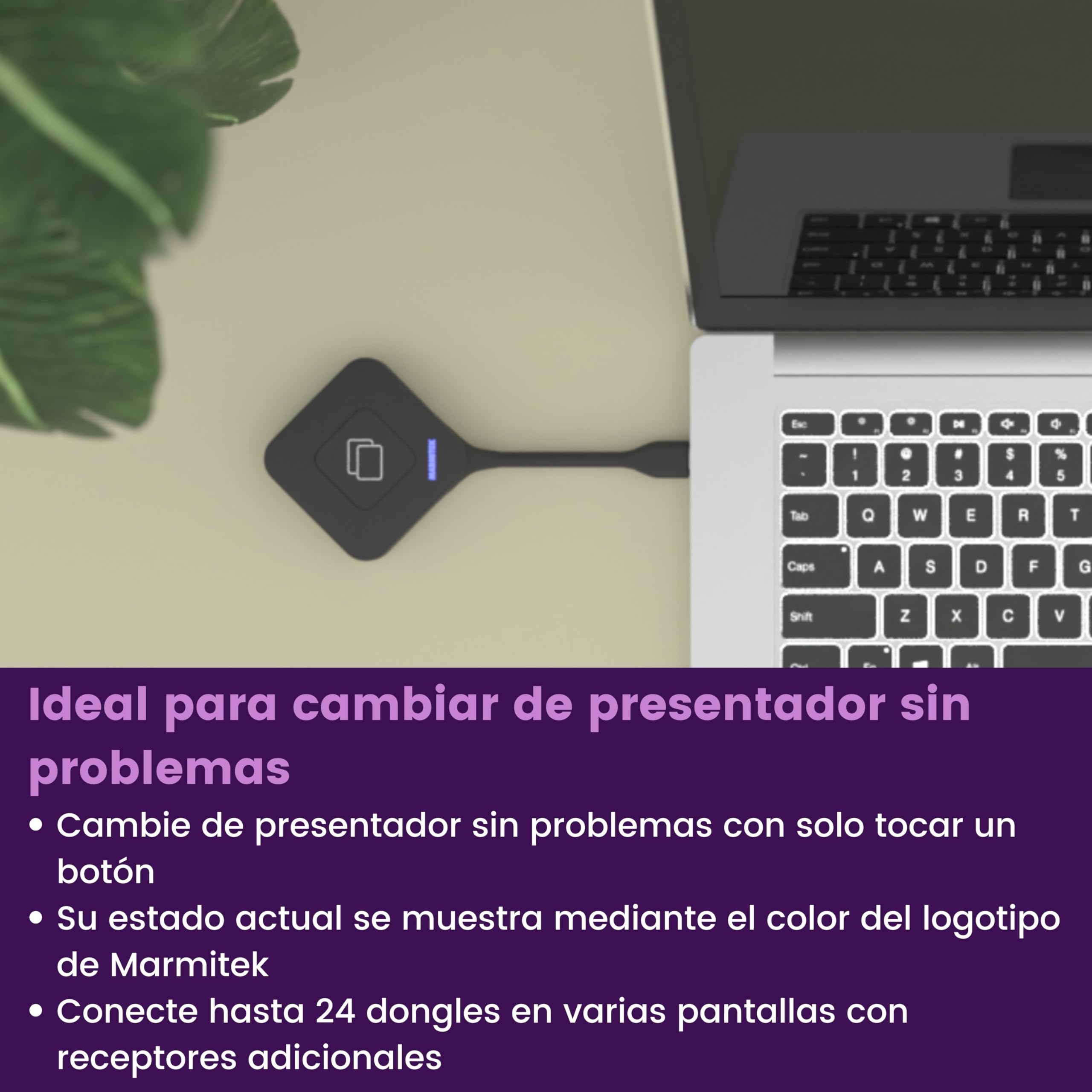 Marmitek Stream 4K Pro Kit 2TX/1RX - Sistema presentación 4K inalámbrico | Presente sin software ni Wi-Fi con 2 dongle USB-C y receptor, pantalla dividida, touchback, PoE, doble HDMI y BYOD mirroring