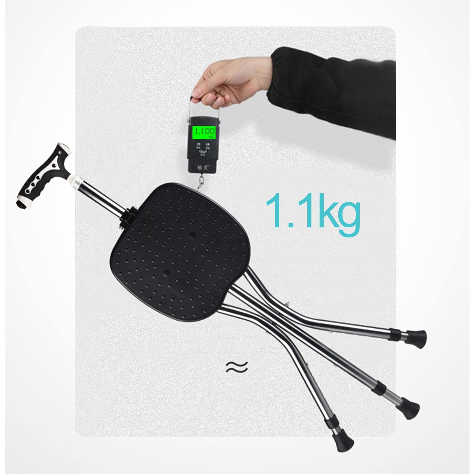 Pasillo de Aluminio con Silla de Masaje Asiento Plegable Bastón, Bastones Ajustables en Altura con luz LED, Asas cómodas y Base Antideslizante