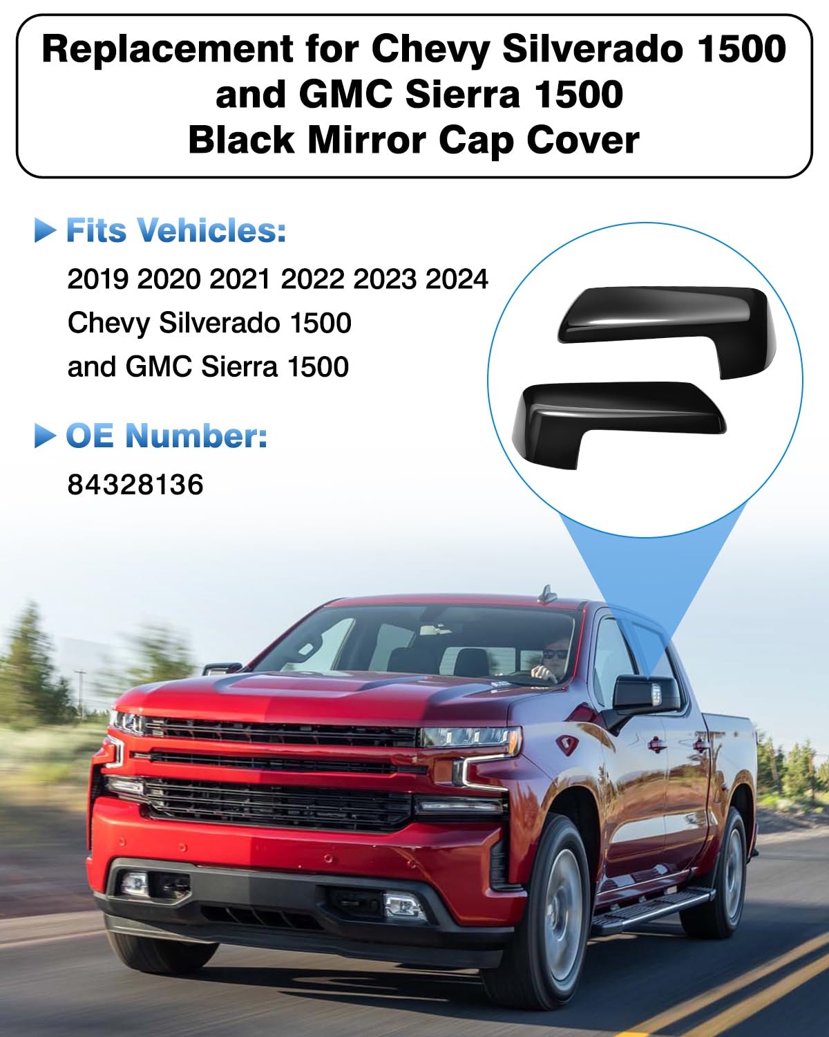 Right Side Mirror Cover Chrome Mirror Cover Caps - Snap-On Top Half Covers For 2019-2024 Chevy Silverado / GMC Sierra 1500 2024 Gmc Sierra 1500 Seat Covers - Foto 5