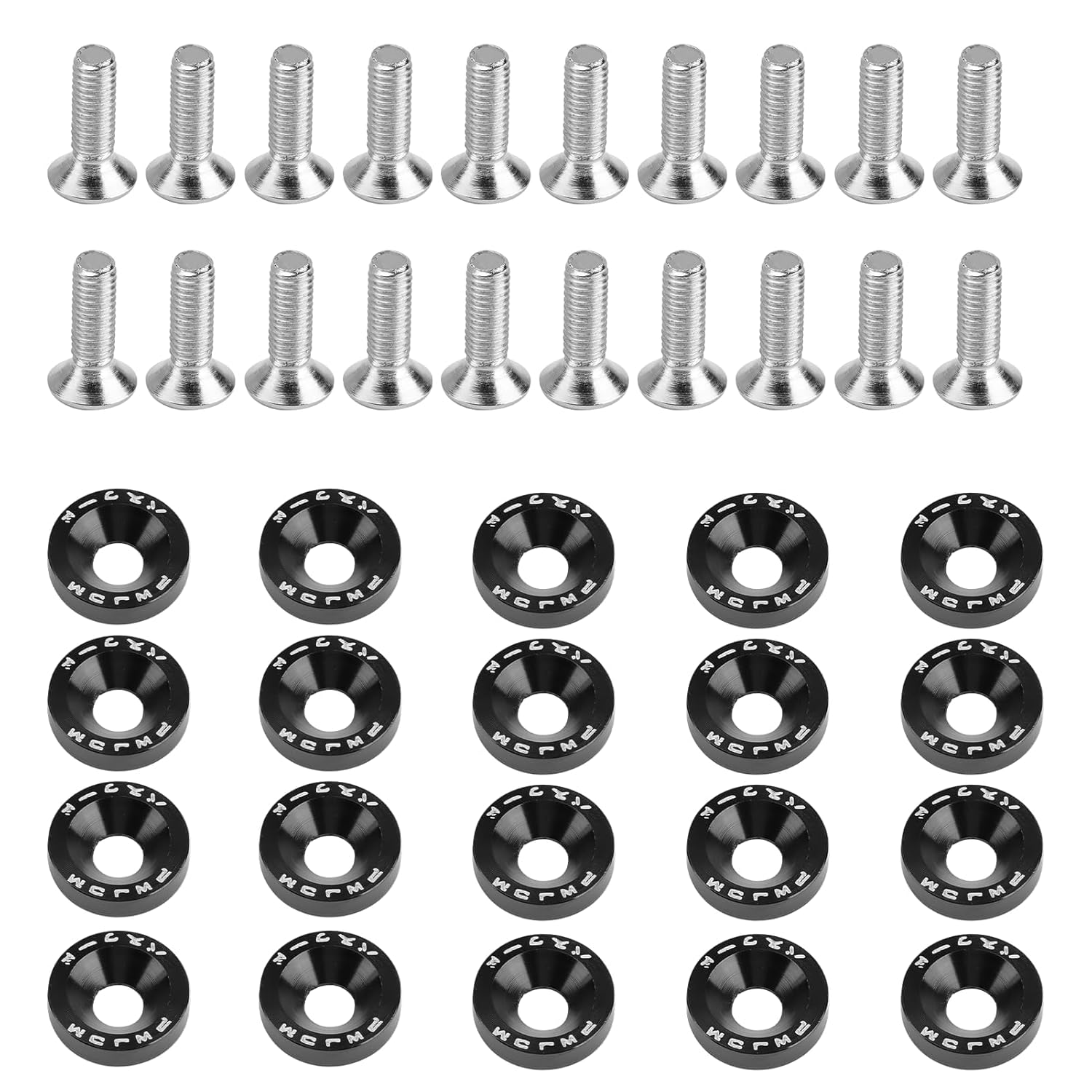 40 Pcs Engine Dress Up Kit, Black Bumper Fender Washers with M6 Bolts Aluminum Alloy CNC Billet Fastener Kit, for Car Truck Motorcycle Engine Bay Dress up Accessories