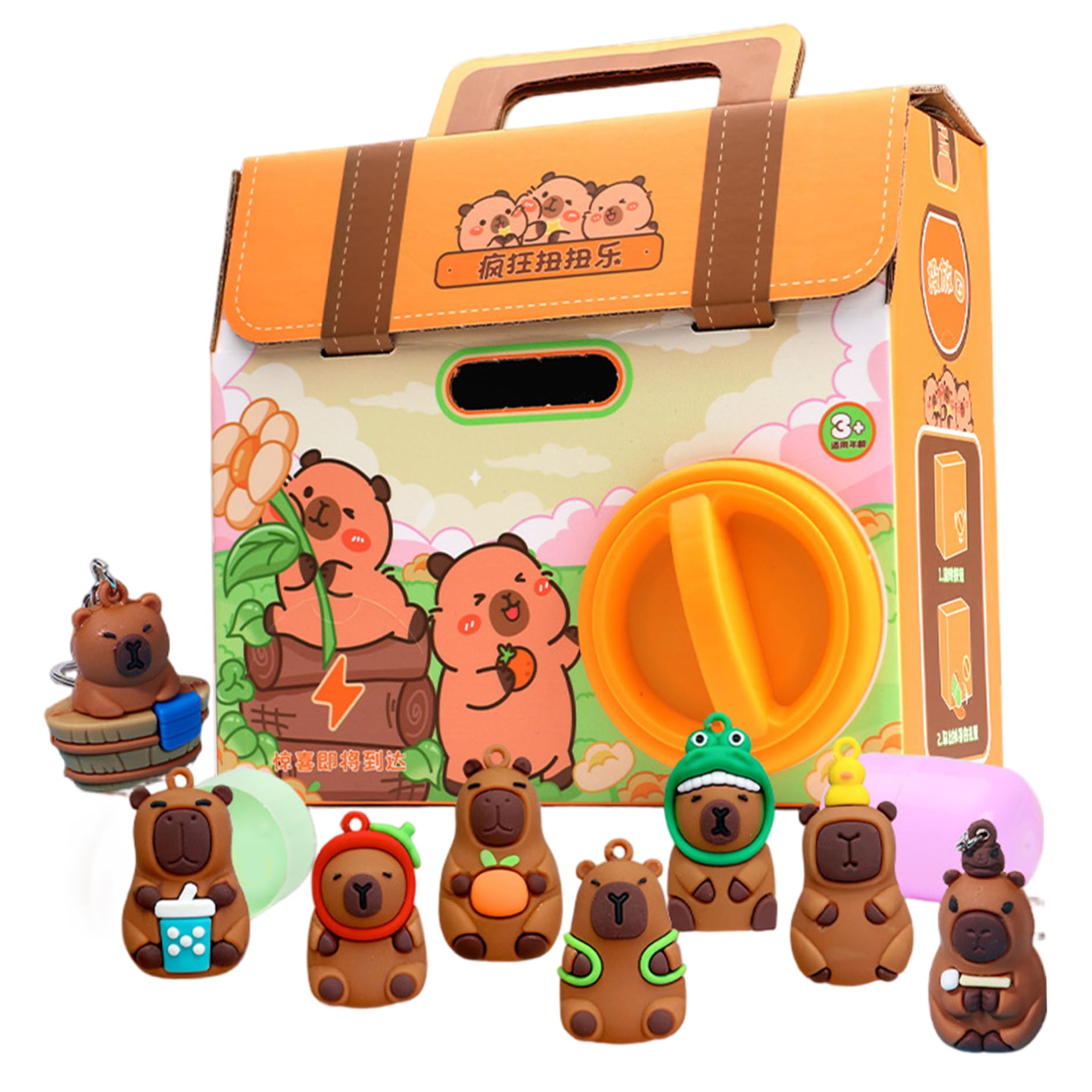 Gcroet Distributeur Automatique de Capsules de Jouets Capybara Mini Distributeur Automatique Sac à Dos Capybara avec 6 œufs Surprises Jouets Capsules mystères pour Noël Pâques...