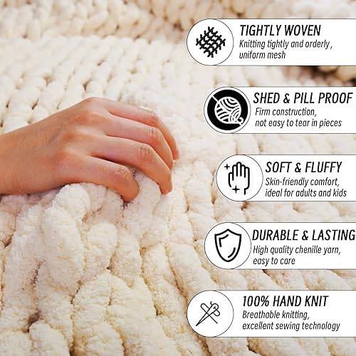 Miniatura 3 de Good Haus Manta de punto trenzado grueso de felpilla suave, cálida y acogedora hecha a mano con nudo de cuerda para sofá, decoración del hogar