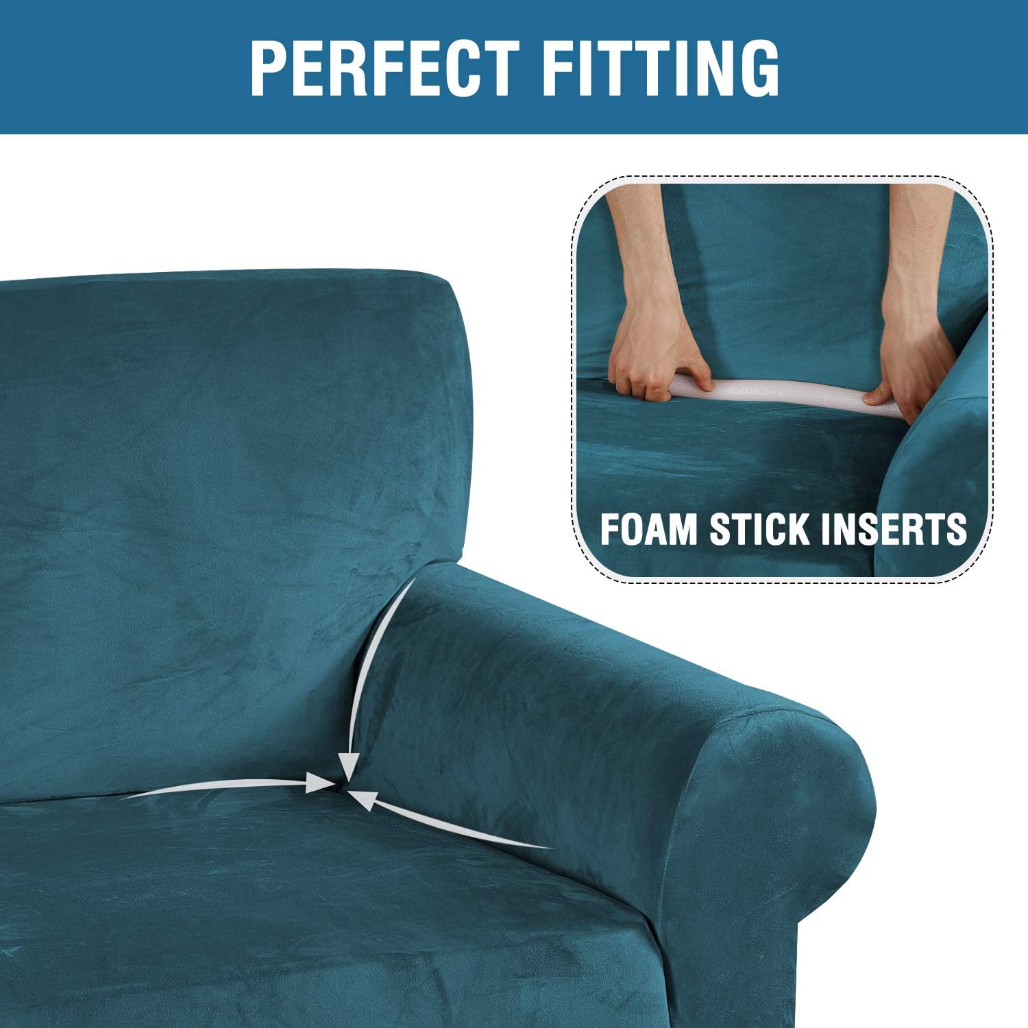 H.VERSAILTEX Stretch Velvet Loveseat Covers for 2 Cushion Couch Covers for Living Room Sofa Covers Slipcovers with Non Slip Straps Bottom, Ultra Thick Comfy Velour (Width 58"-72", Deep Teal) : Home & Kitchen