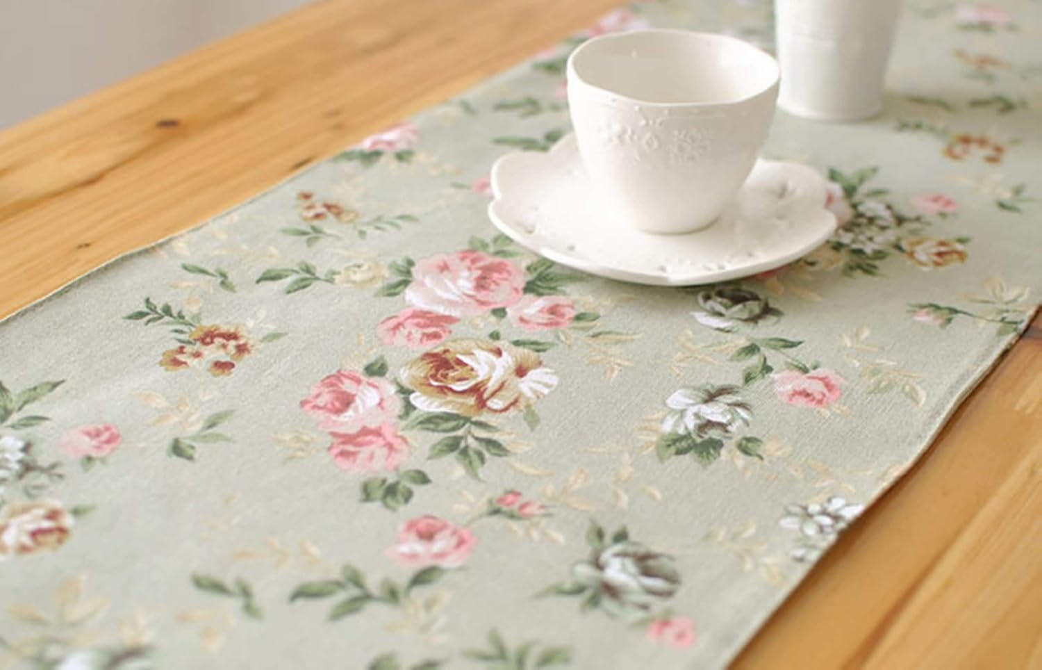 Table Runners Modern,30x180CM,Flowers and Leaves Table Runner Modern Cotton,Table Runner Decor Light Green