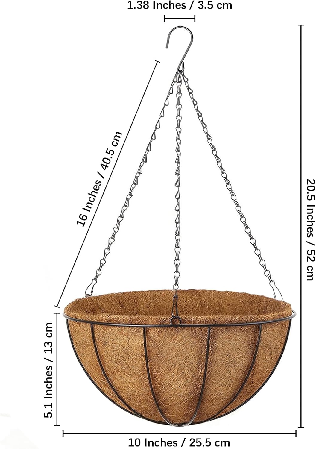 LCHUANG Hanging Baskets Planter for Plants - 4 Pack 10 Inch Metal Baskets with Coco Coir Liner, Hanging Flower Pots for Outside with Chain, Indoor Outdoor Garden Porch Decoration (10'' Pack of 4)