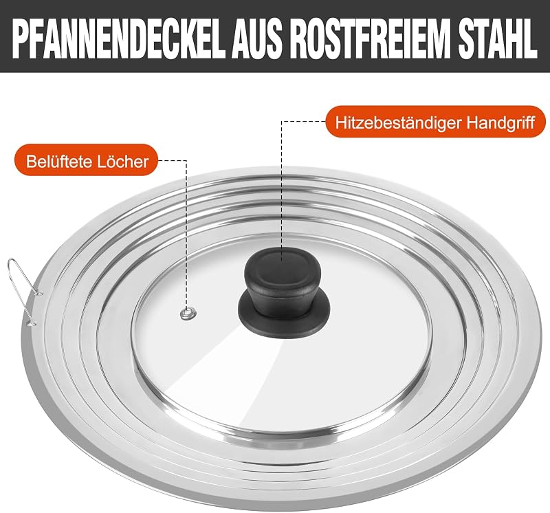 Akicderu Univerzális Üveg Fedő 2db-os Szett 16-32cm Serpenyőhöz és Fazékhoz