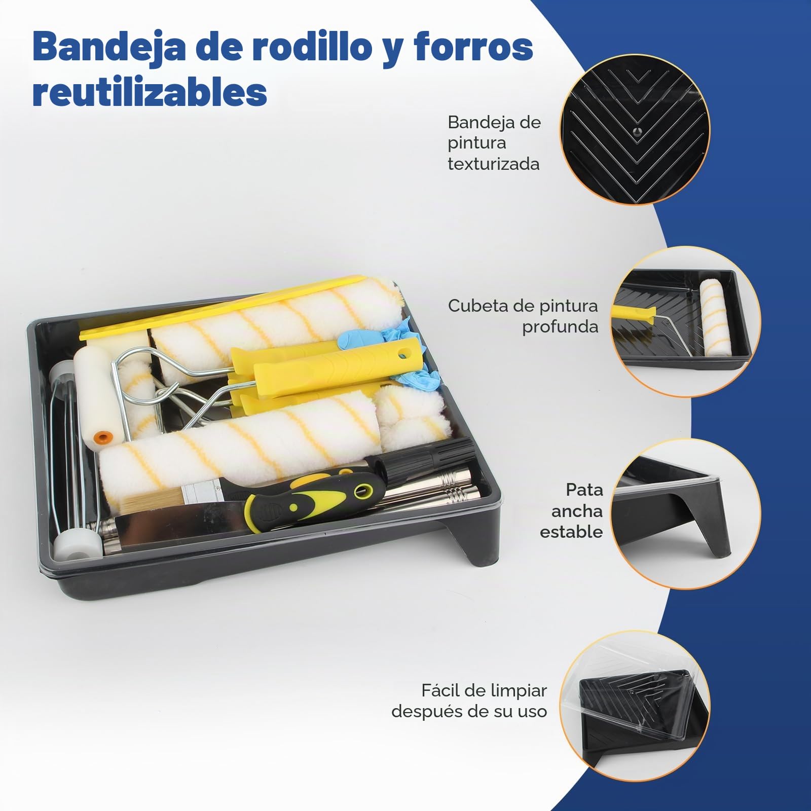 12 Piezas Kit Rodillo Para Pintar Paredes Multifunción, con 3 Barra Telescópica, Bandeja, Rodillos, Marco de Rodillo, Mezclador, Espátula, Brocha Pintura para Pintar Renovar Paredes y Techos