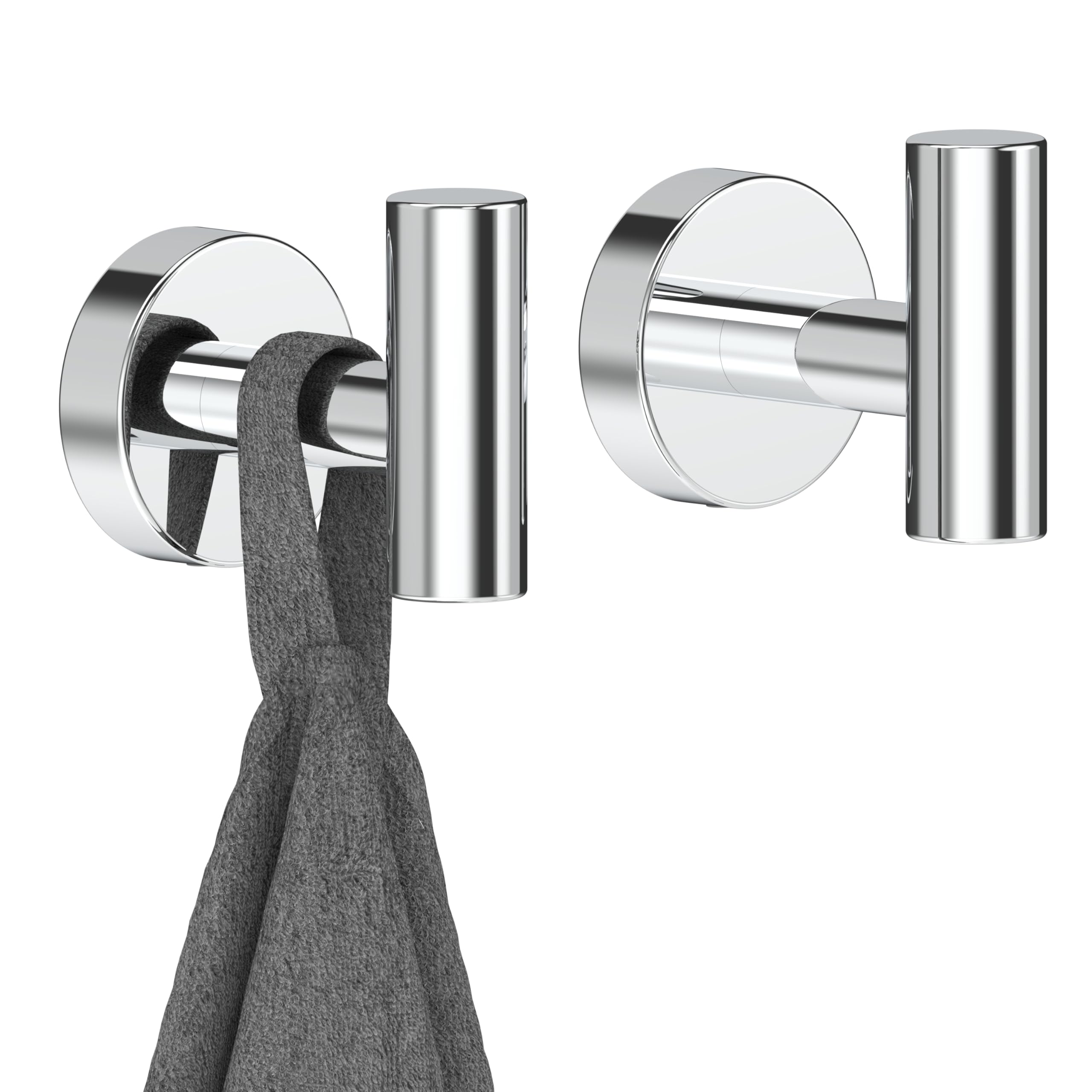 Chrome Bathroom Towel Hook, Coat Robe Clothes Hook for Kitchen Garage Wall Mounted 2 Pack, 304 Stainless Steel, Heavy Duty Door Hanger, Cabinet Closet Wall Hook for Hotel Pool (Polished Chrome)