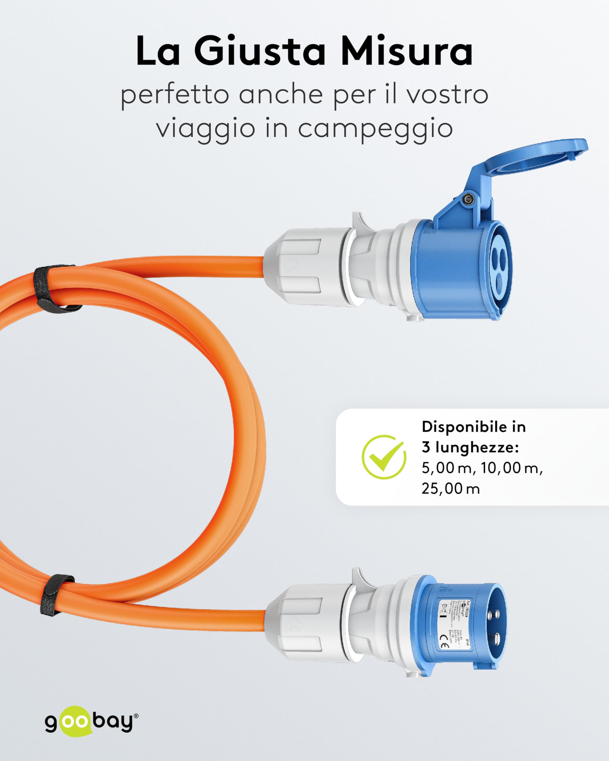 goobay Cavo prolunga CEE per caravan, 10 m, spina CEE a presa CEE, presa CEE con coperchio di chiusura, IP44, cavo da campeggio, camper e caravan, 76229