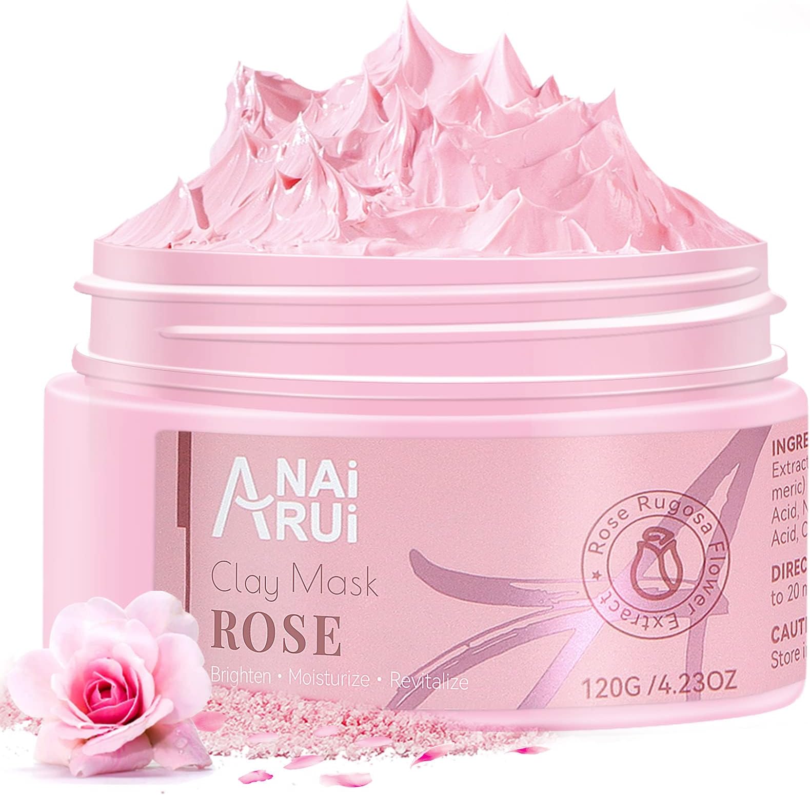 ANAiRUi Rose Clay Mask, with Kaolin Pink Clay, Niacinamide, Collagen, Hyaluronic Acid, for Blackhead Remover, Pores Minimizers, Face Masks Beauty, Valentine's Day Gift, 120g
