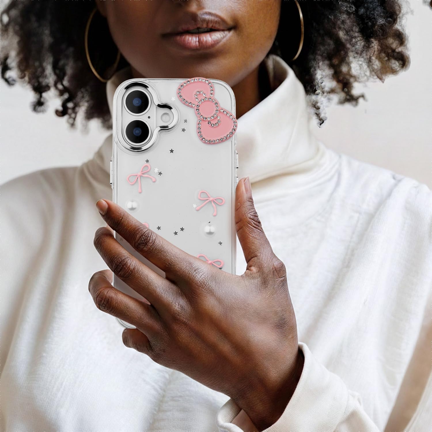 for iPhone 16 Case Cute Bow 3D Phone Case, Clear Glitter Bowknot Aesthetic Design Soft TPU Slim Shockproof Protective Cover for Women Girls-Pink image 5
