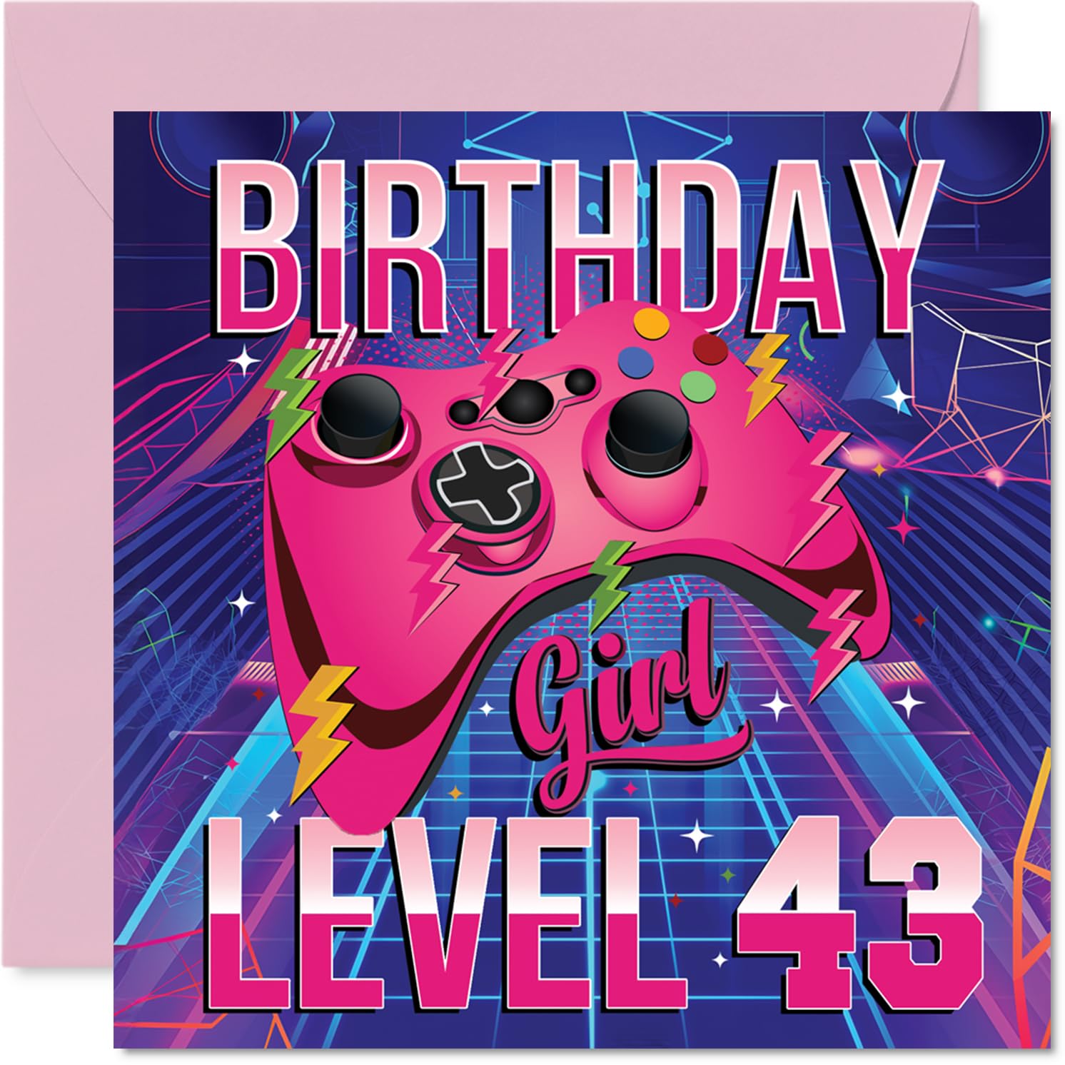 43rd Birthday Cards for Women - Gamer Level - Happy Birthday Card for 43 Year Old Woman Niece Auntie Friend Daughter, 145mm Bday Greeting Cards