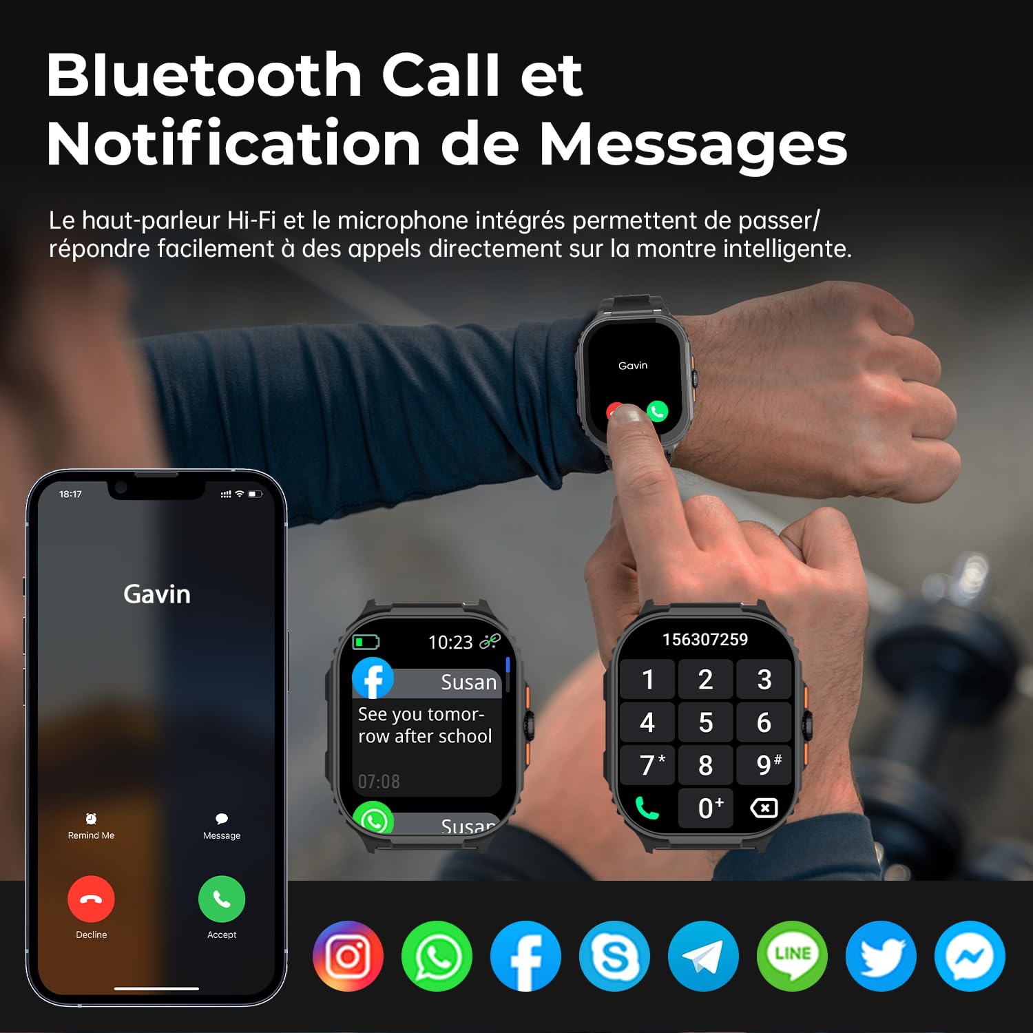 Montre Connectée Homme Militaire, 2,01" HD IP68 Montre Sport avec Répondre/Passer Appels, Cardiaque/SpO2/Sommeil Monitor, Suivi Activité, 110+ Modes Sportifs pour iOS/Android, Noir