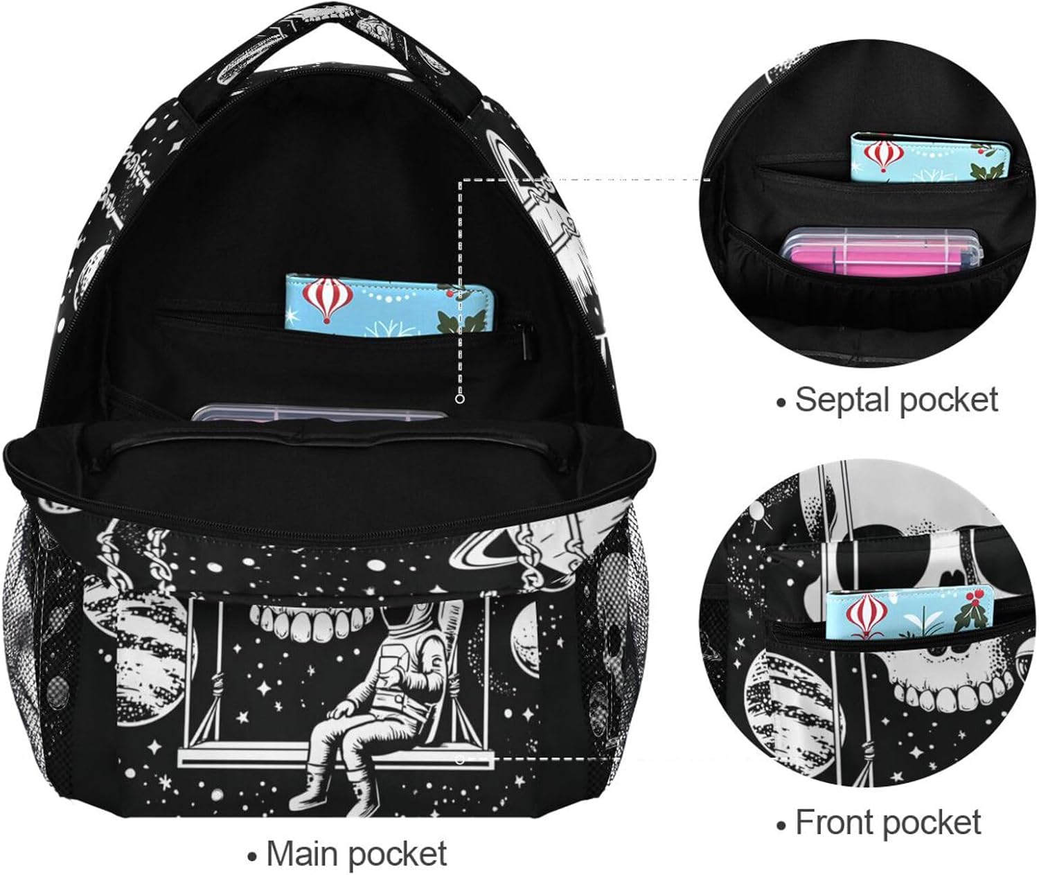 MNSRUU Student Travel School Backpack Playing Swing On Skull Planet College Laptop Backpacks Business iPad Tablet Computer Bookbags for Adult Teen