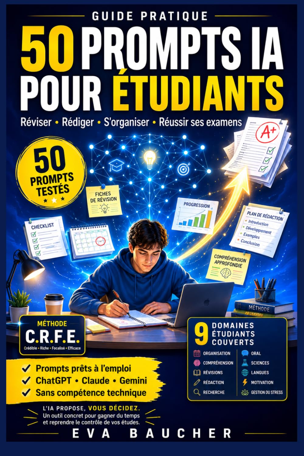 50 Prompts IA pour étudiants: Réviser, rédiger, s'organiser et réussir ses examens avec l'intelligence artificielle. Méthode et prompts prêts à l'emploi (ChatGPT, Claude, Gemini)