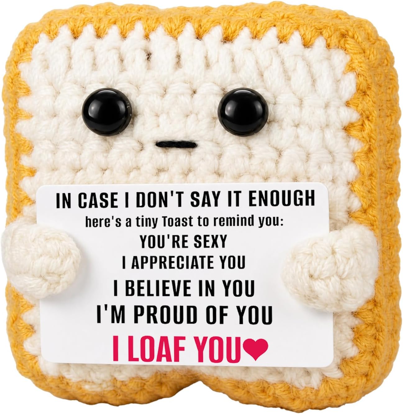 Crochet Toast Plush​, Funny I Loaf You​ Sentimental Keepsake for Her Wife Girlfriend, Valentine's Day Anniversary Romantic Gifts​ for Him Husband Boyfriend (Yellow and White)