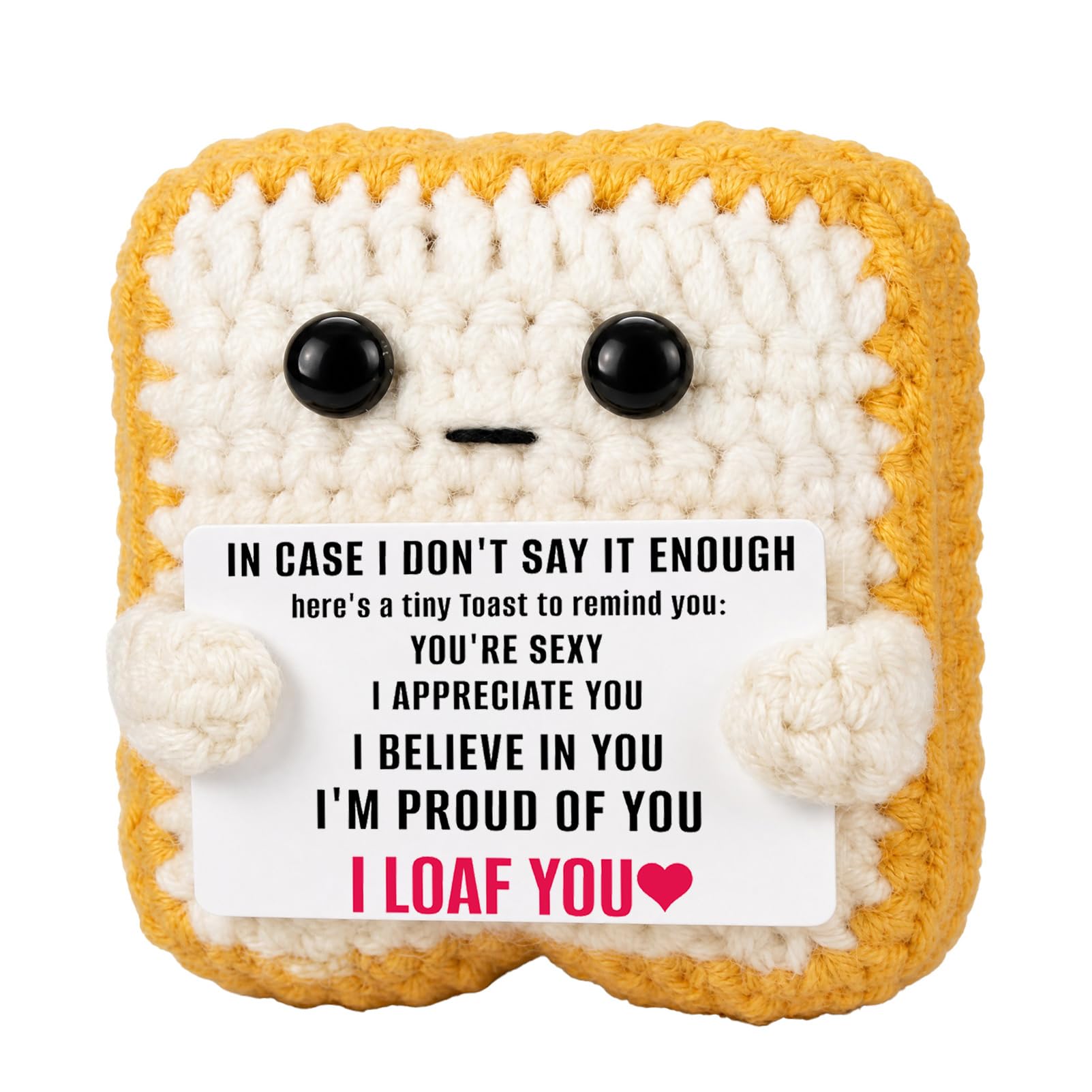 BOBPPOP Crochet Toast Plush​, Funny I Loaf You​ Sentimental Keepsake for Her Wife Girlfriend, Valentine's Day Anniversary Romantic Gifts​ for Him Husband Boyfriend (Yellow and White)