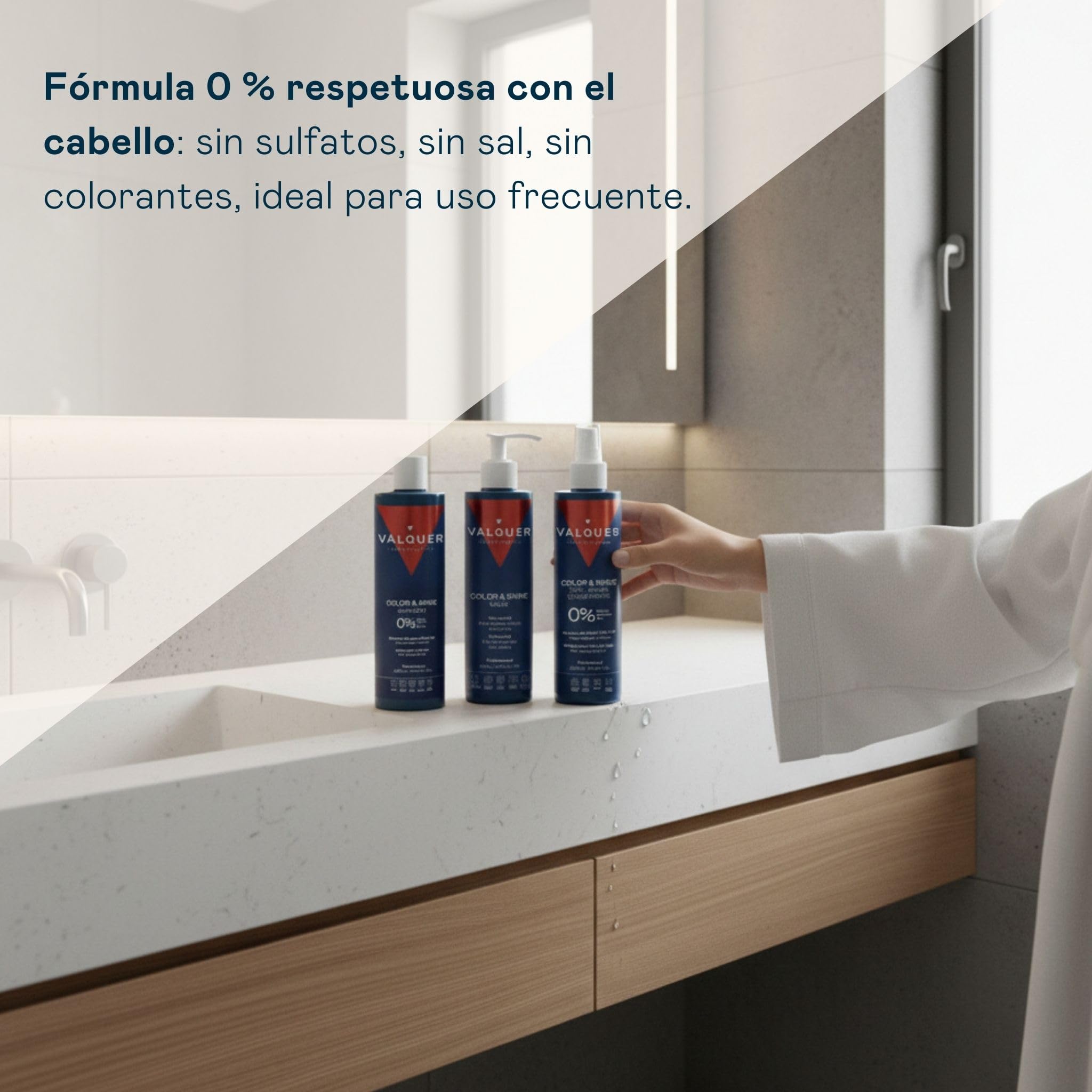 Valquer Pack Potenciador Color y Brillo para Cabello Teñido | 875 ml | Champú 400 ml, Mascarilla 275 ml y Acondicionador Bifásico 300 ml | Fórmula Zero con Extracto de Germen de Trigo | Vegano