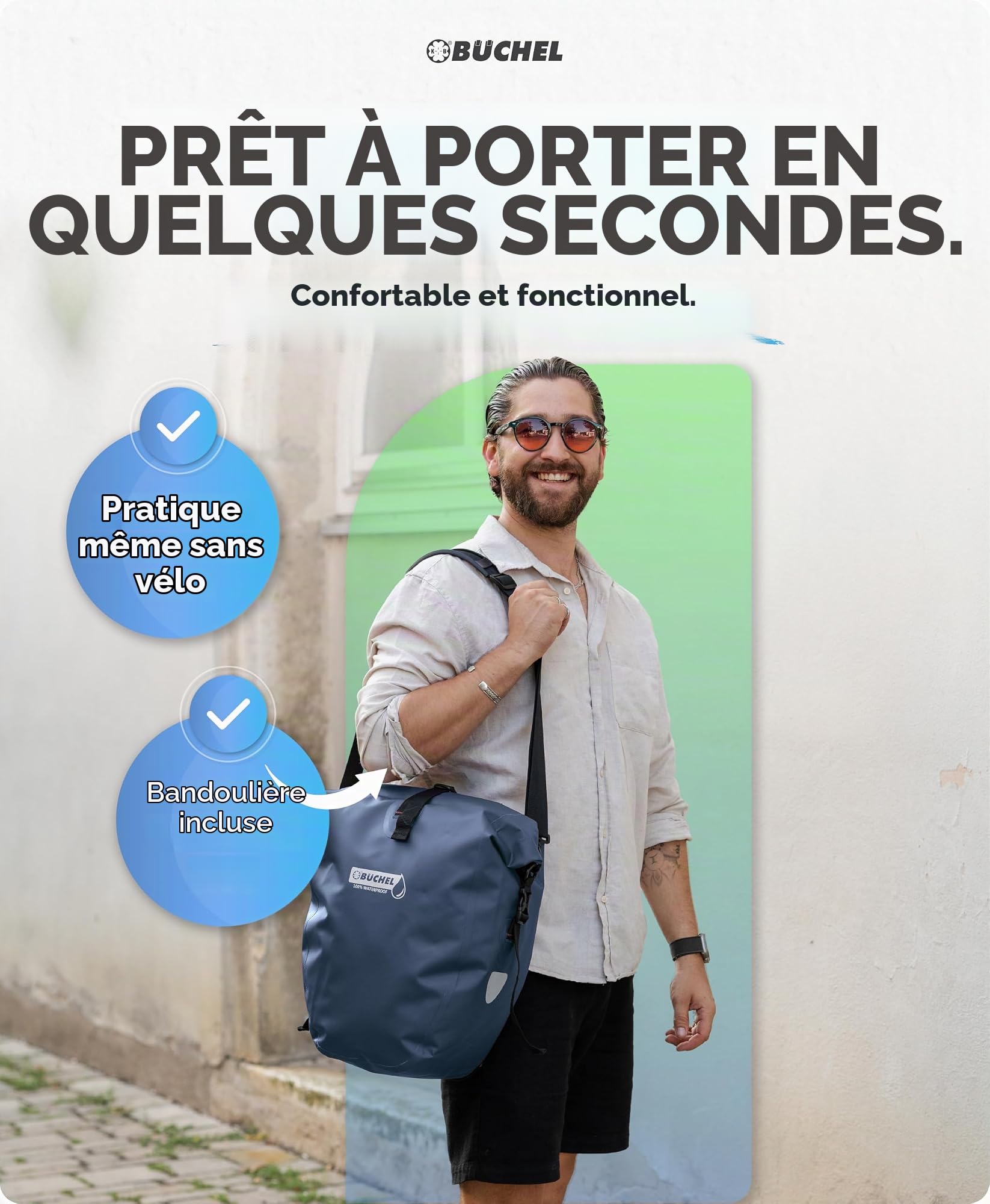 Büchel Sacoche de vélo pour Porte-Bagages, 100% étanche, avec poignée de Transport et bandoulière
