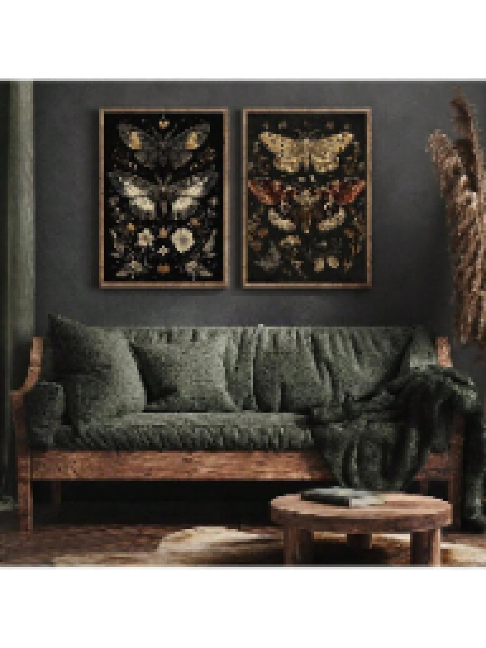 lianyibo Poster di arte botanica e floreale in stile gotico con farfalle e tarme, stile bohémien scuro accademico, stampa su tela, 70 x 100 cm, senza cornice