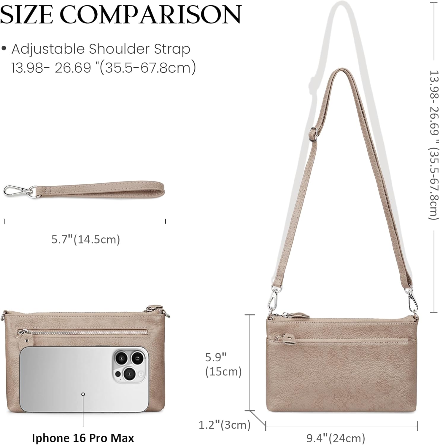 befen Genuine Leather Wristlet Clutch Wallet Purses with RFID Blocking, Small Crossbody Bags Shoulder Handbag for Women - Image 6