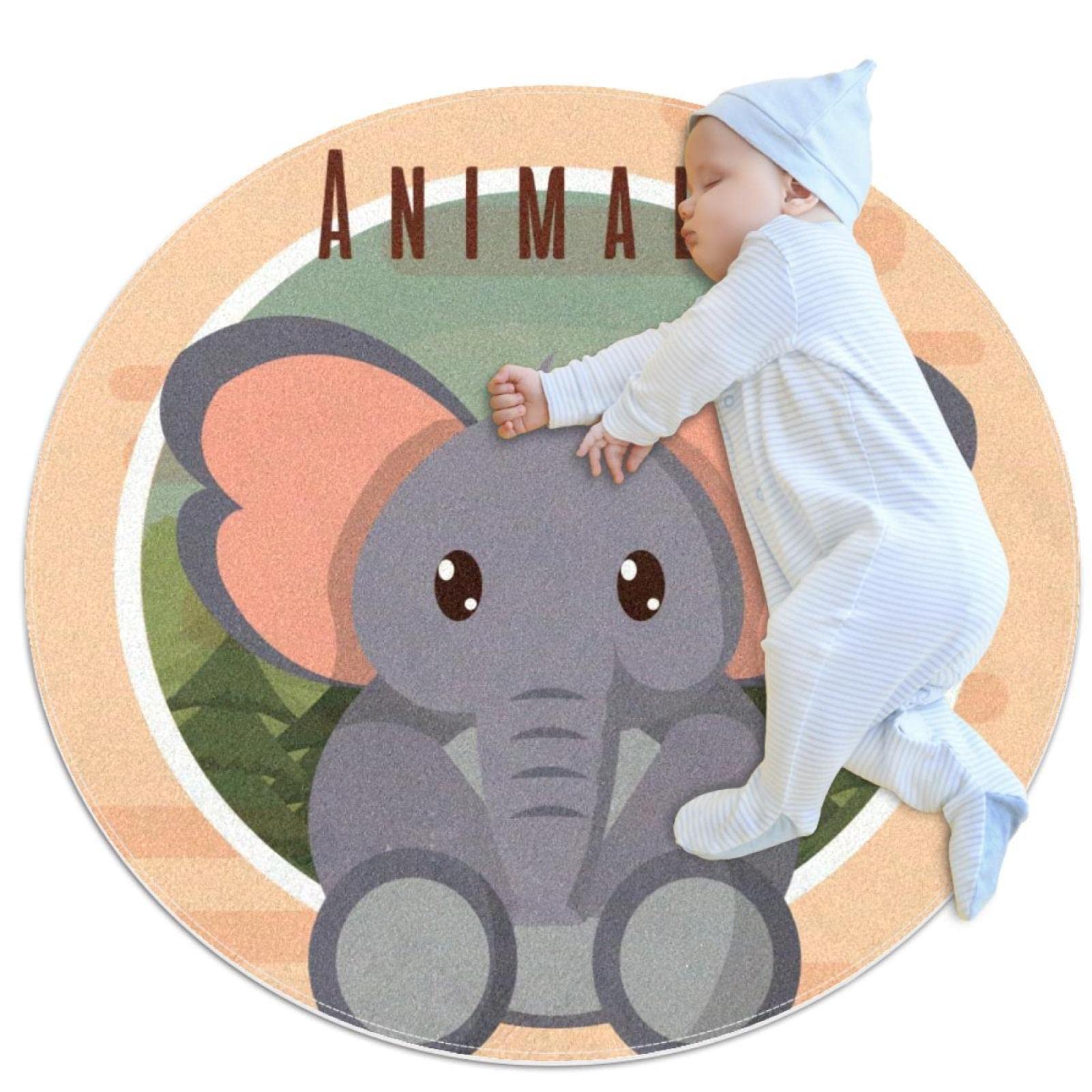 Tapis rond animal mignon éléphant 100cm pour déco chambre de bébé
