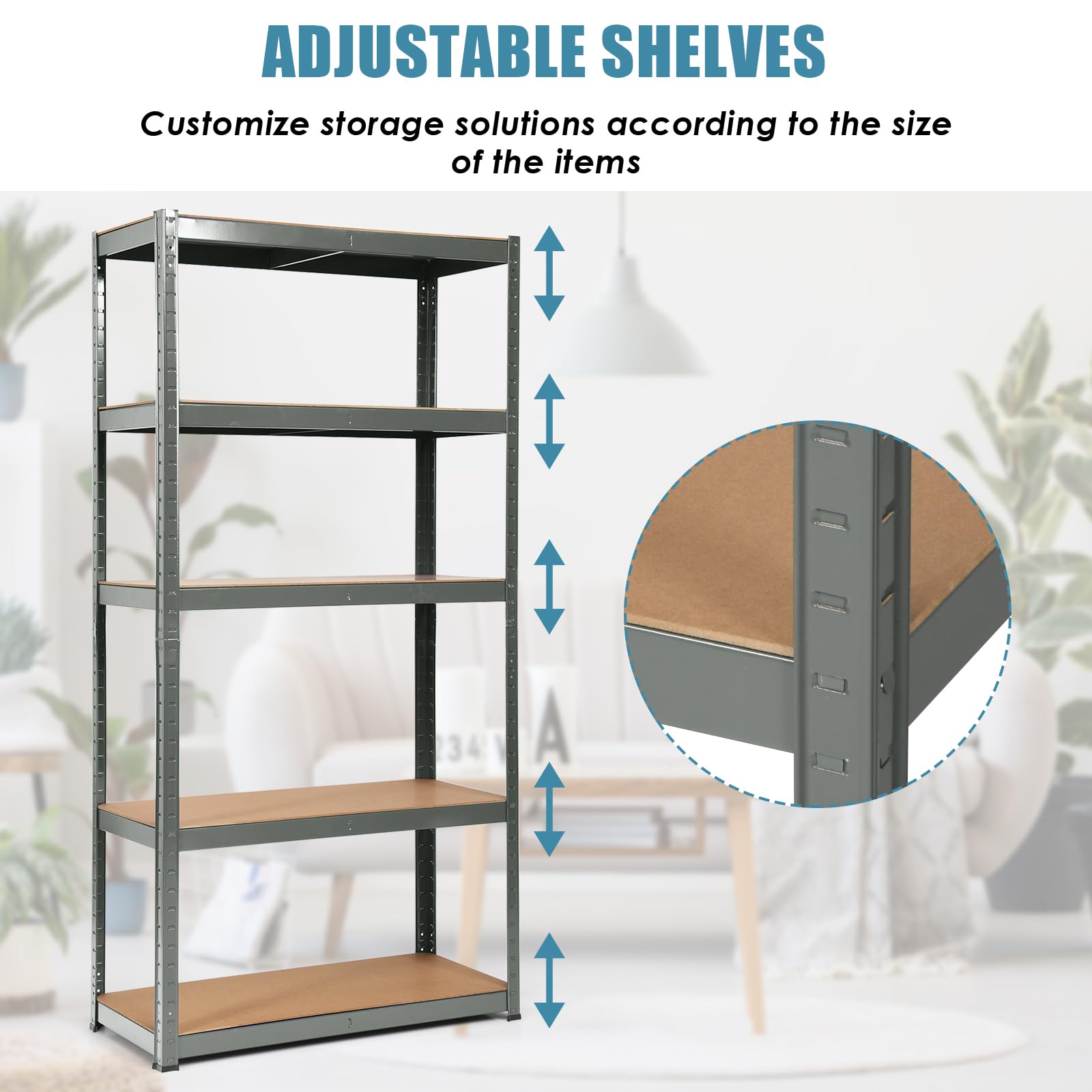 Scaffale a 5 ripiani in metallo HeavyDu senza bulloni, 875 kg, design versatile, per capannoni e capannoni da lavoro, 90 x 40 x 180 cm (grigio)