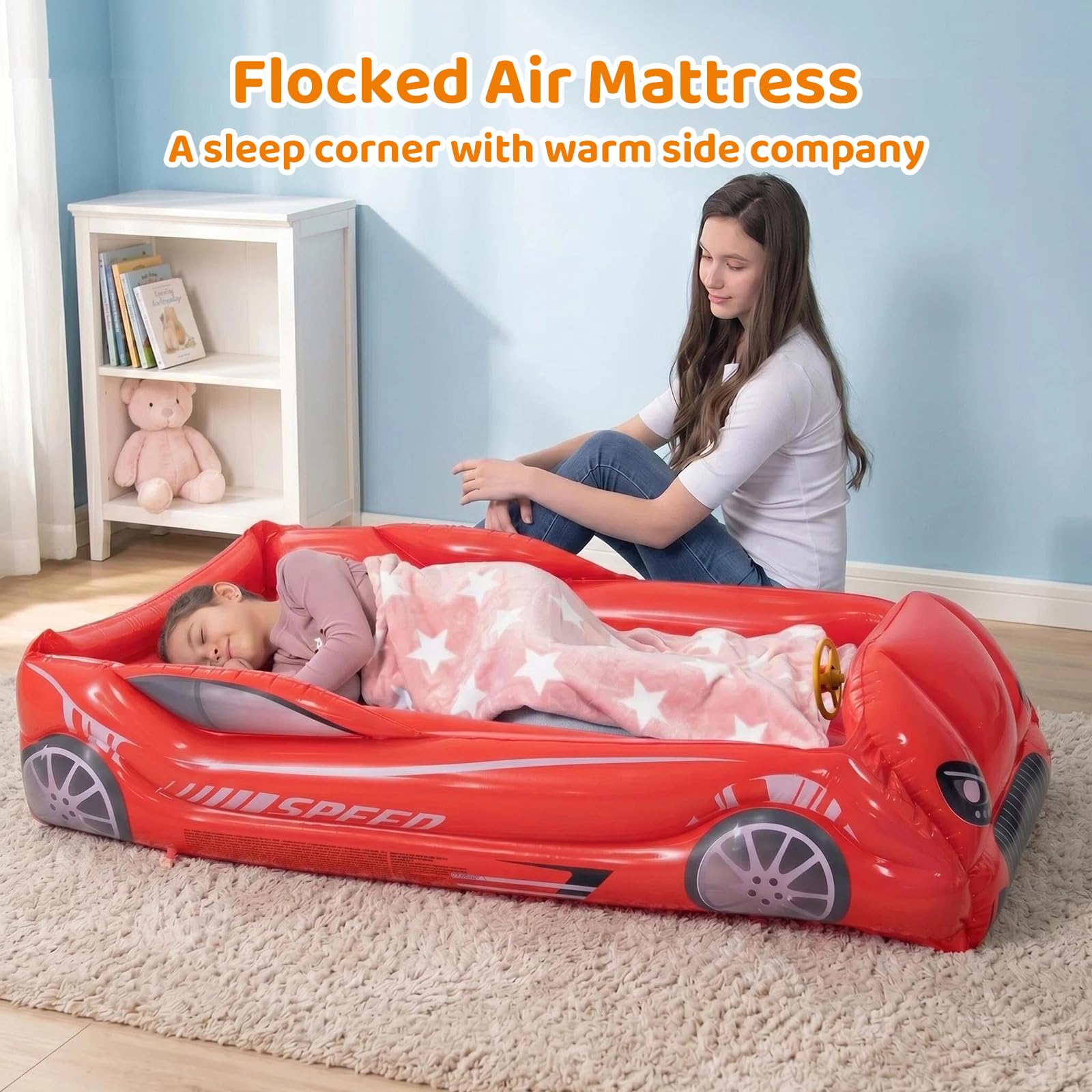Matelas gonflable pour enfants - Lit de voyage avec côtés - Rouge