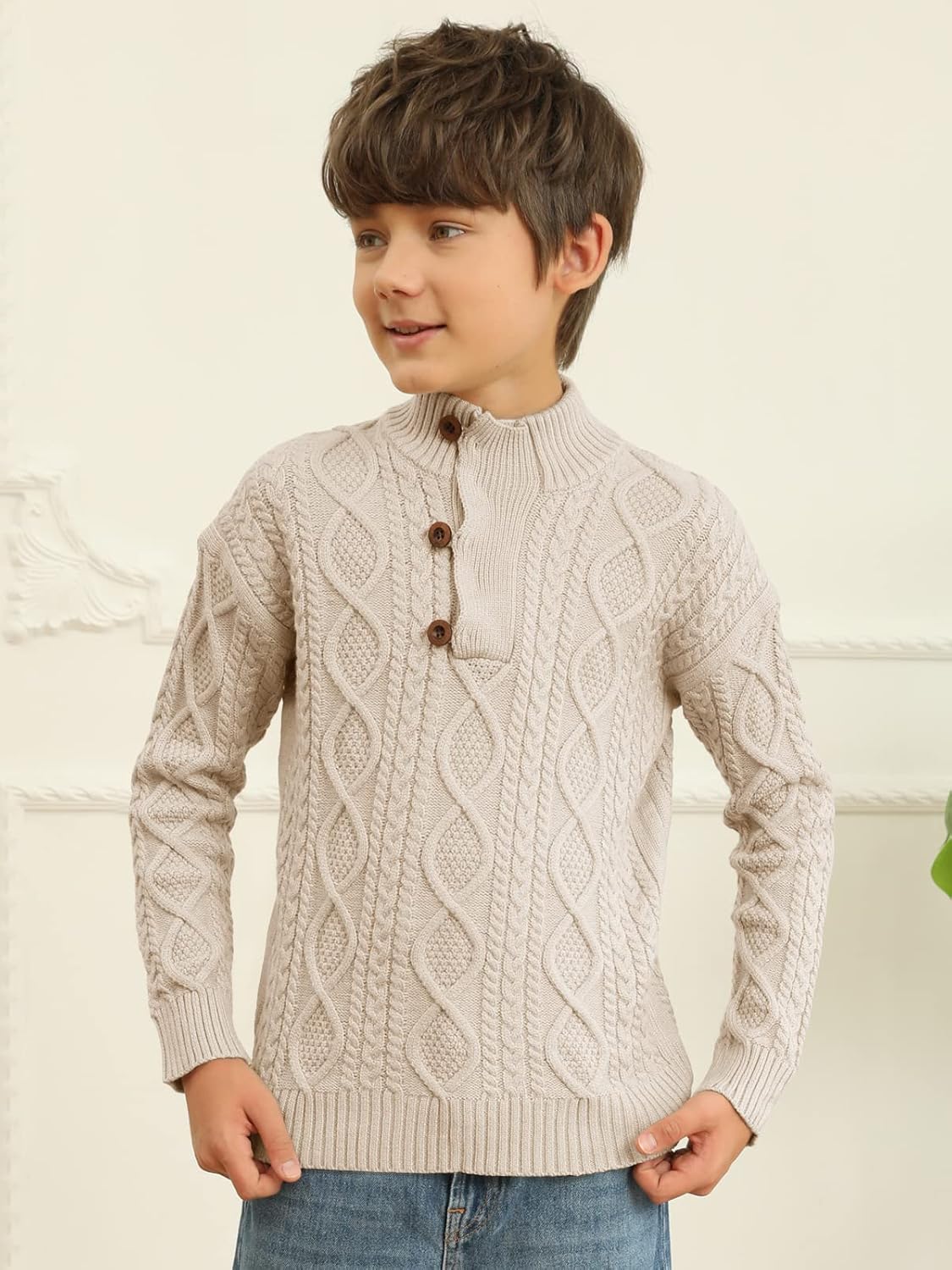 Kingdenergy Kids Sweaters Boys Turtleneck Button Up Cable Knit Winter Warm Long Sleeve Fall Pullover Sweater Tops - Image 5