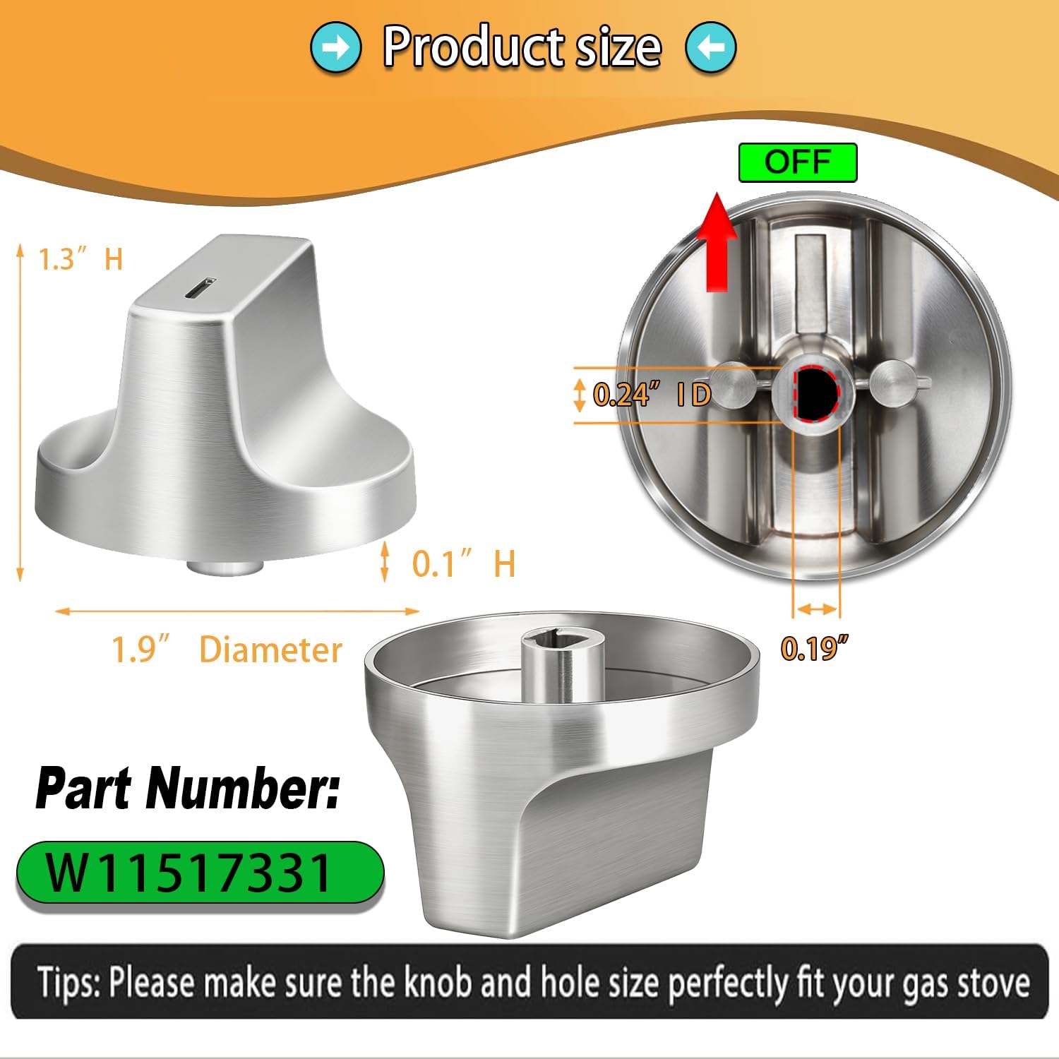 Enhanced W11517331 Stove Metal Knob Fit for Whirlpool Electric Range Oven Knobs Replacements W10850027, W11117415, W11458840. Compatible WFE745H0FH0,WFE745H0FS0,WFE770H0FZ0,YWEE515S0LS0,YWEE745H0FE0