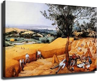 Pieter Bruegel The Elder Art Poster, The Harvesters Oil Painting Canvas Wall Painting, Modern Family Bedroom Printing Art, For Livingroom Home Decor,Framed (Framed,20 * 30inch)