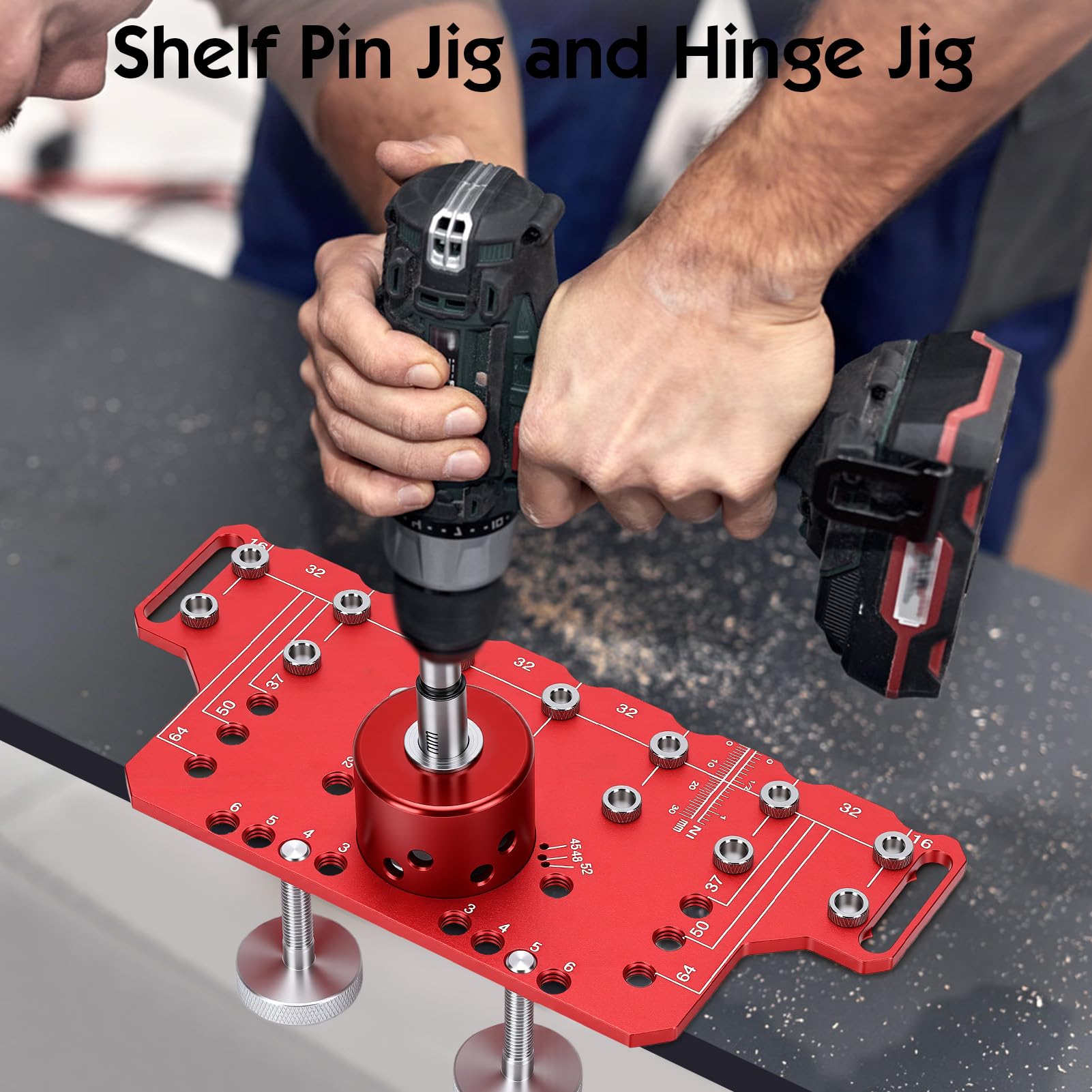 Bohrschablone für Regalstifte, Regalstiftvorrichtung Aluminiumlegierung Schrankbeschläge Schablone Bohrführung mit 5mm 6.25mm Bohrlehre für Holzbearbeitung, Standard-Lochabstand 32mm (Kurz)